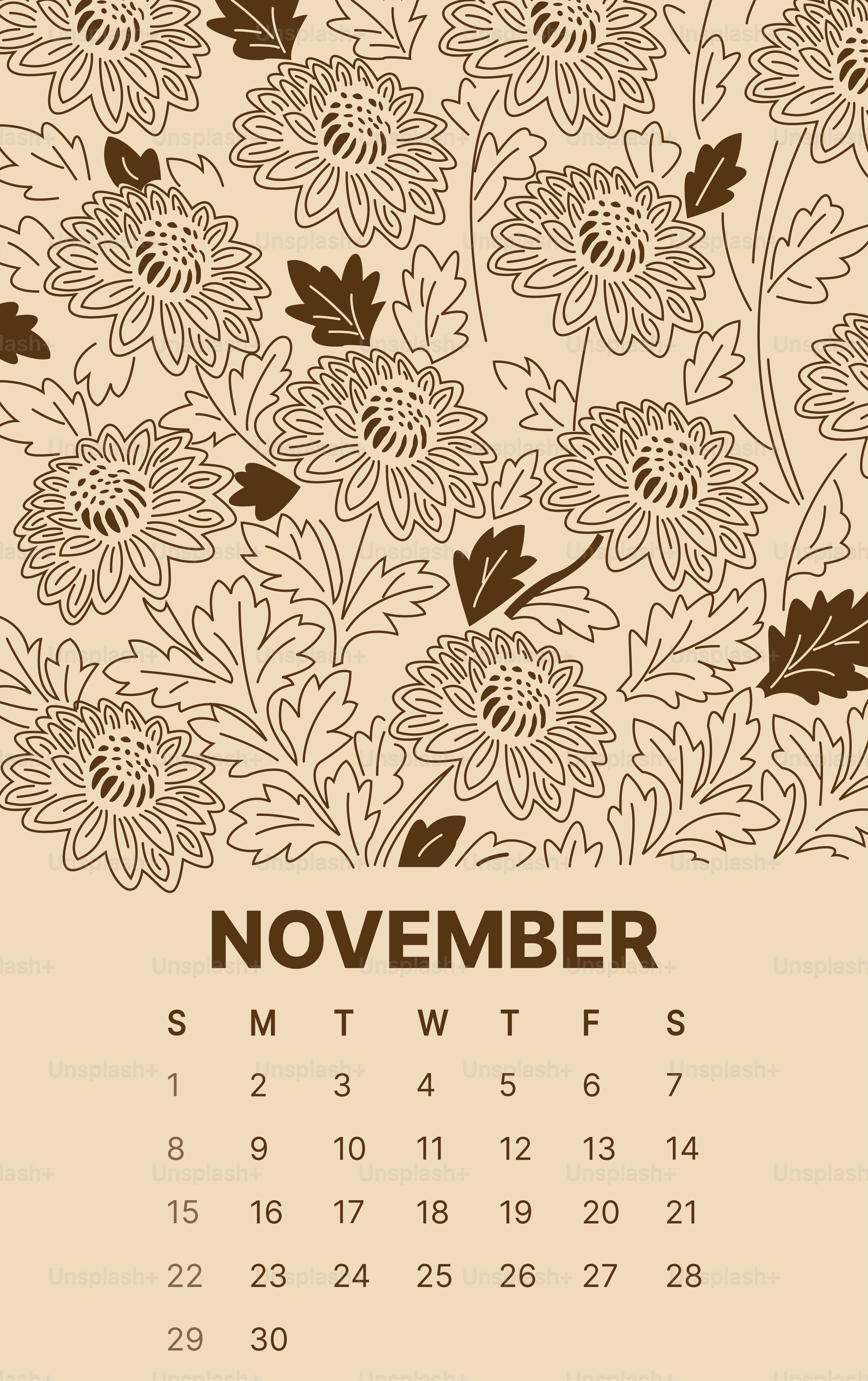 Calendário de novembro com padrão floral