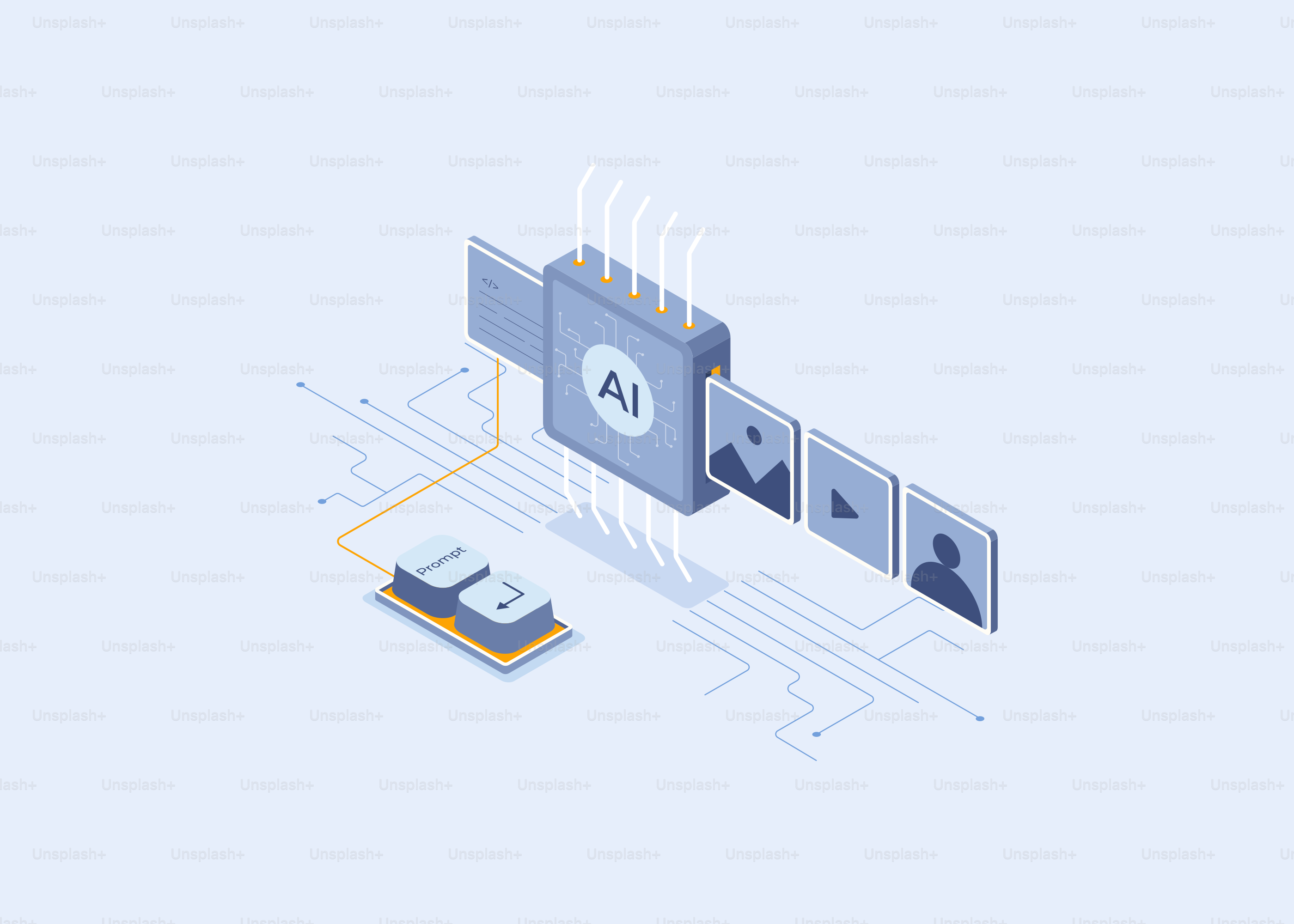 Procesamiento de datos de chips de IA con iconos multimedia