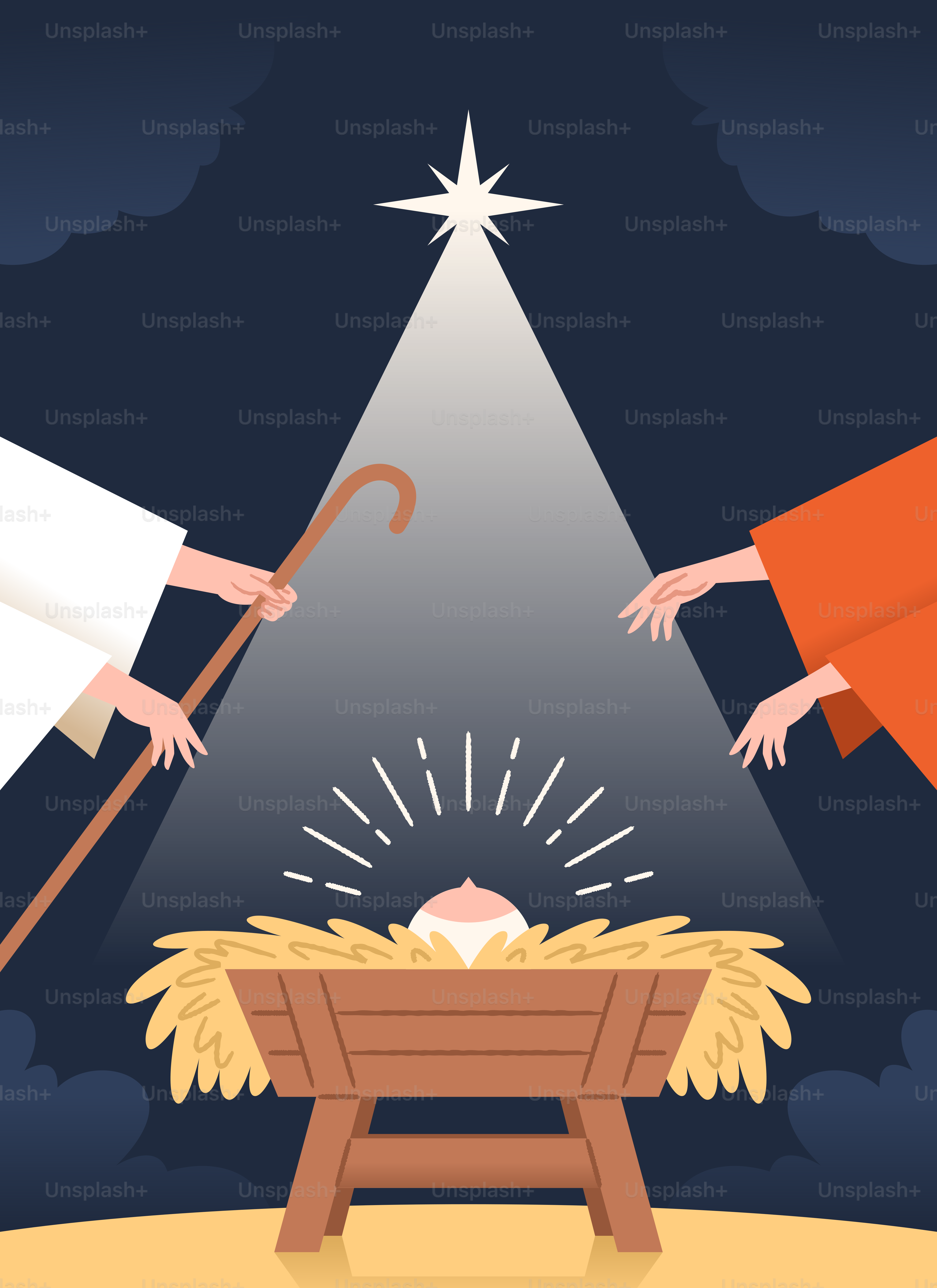 Nativity scene with baby jesus in a manger