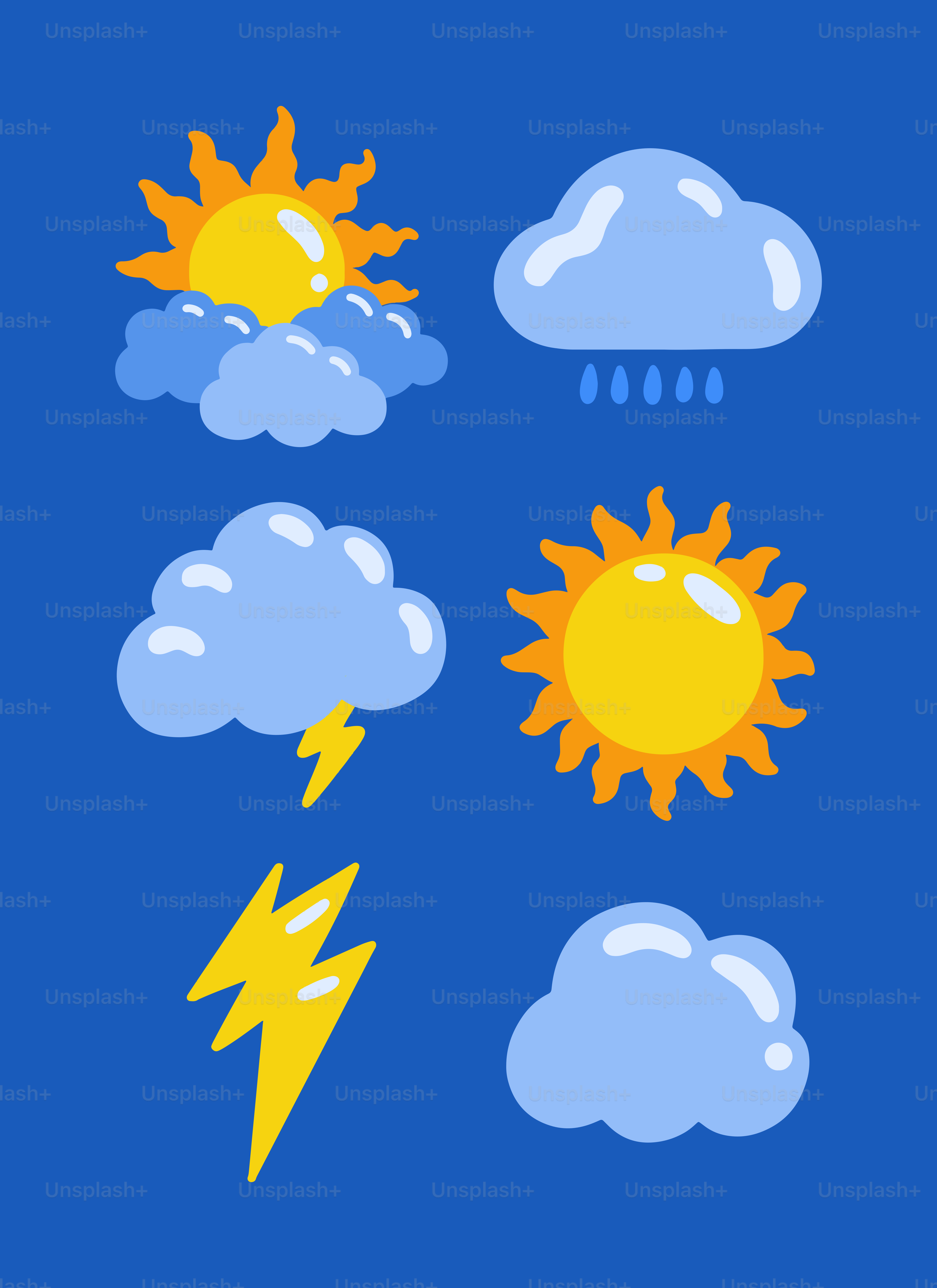 Set of weather icons on blue background