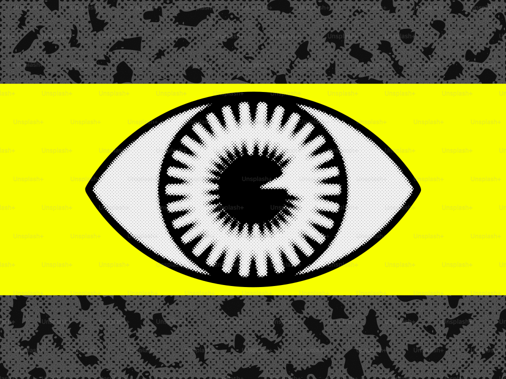 Stylized eye on a yellow and gray background