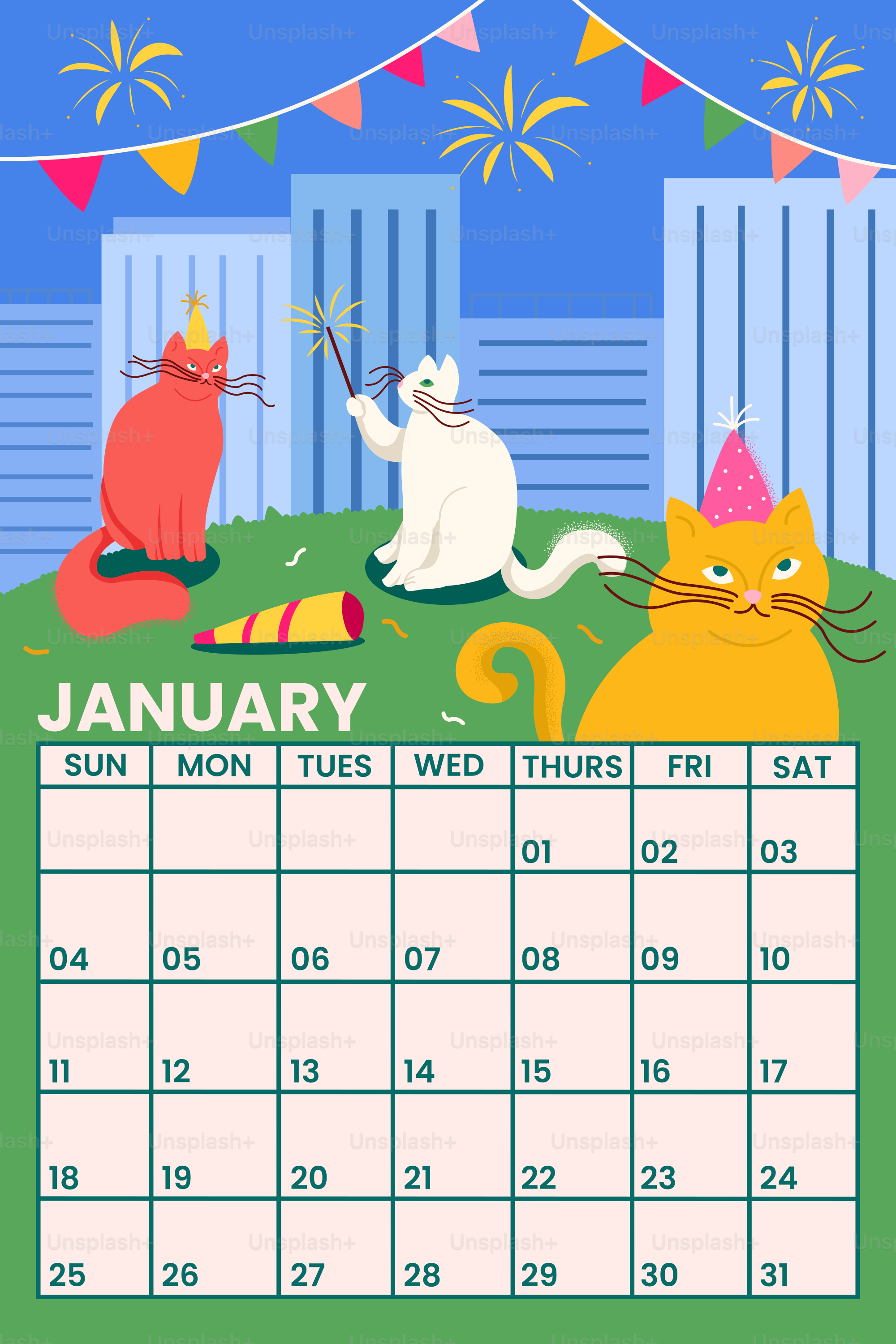 February calendar with cats, cake, and balloons vector – Cat Image on ...