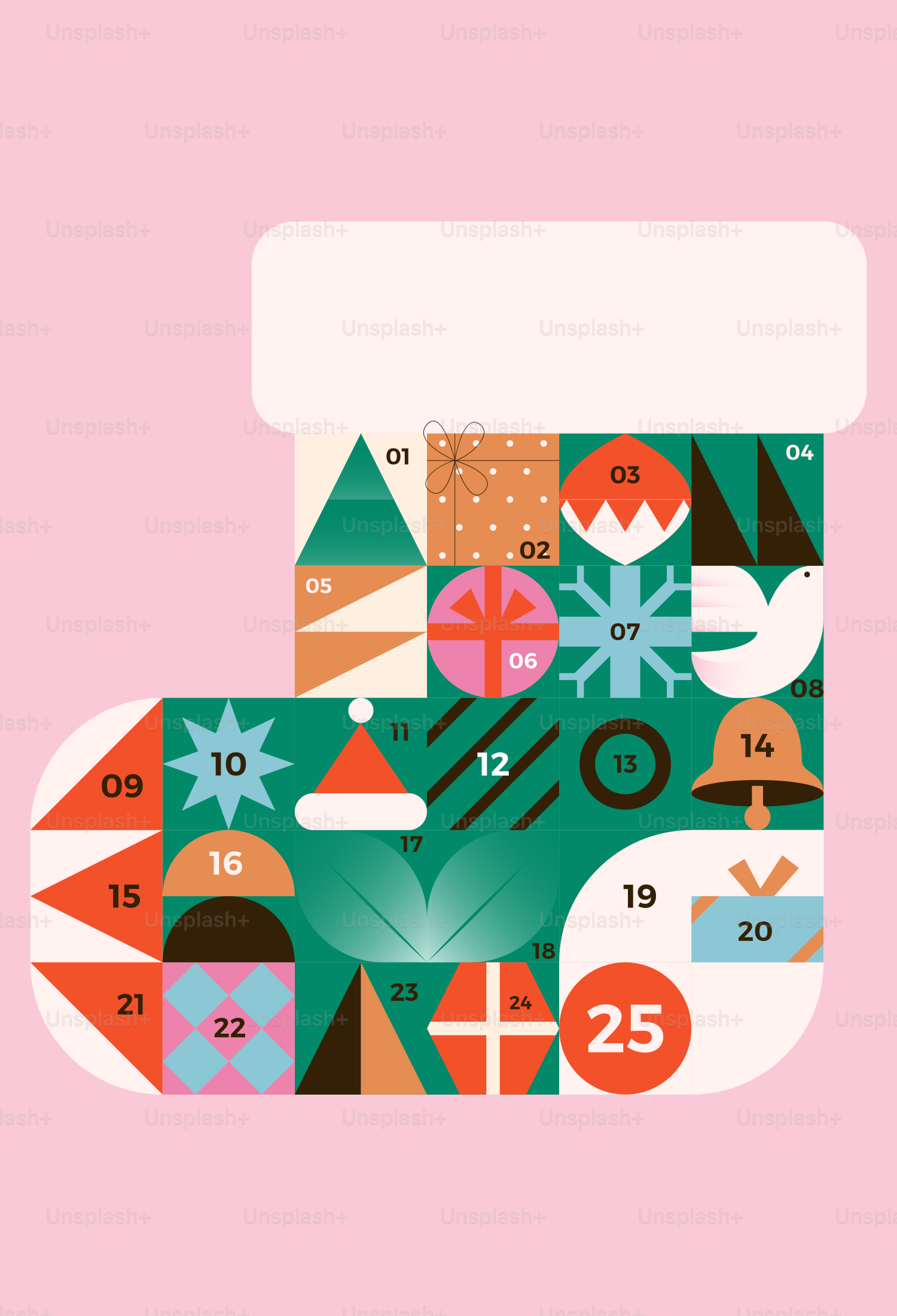 Christmas stocking with advent calendar numbers and icons