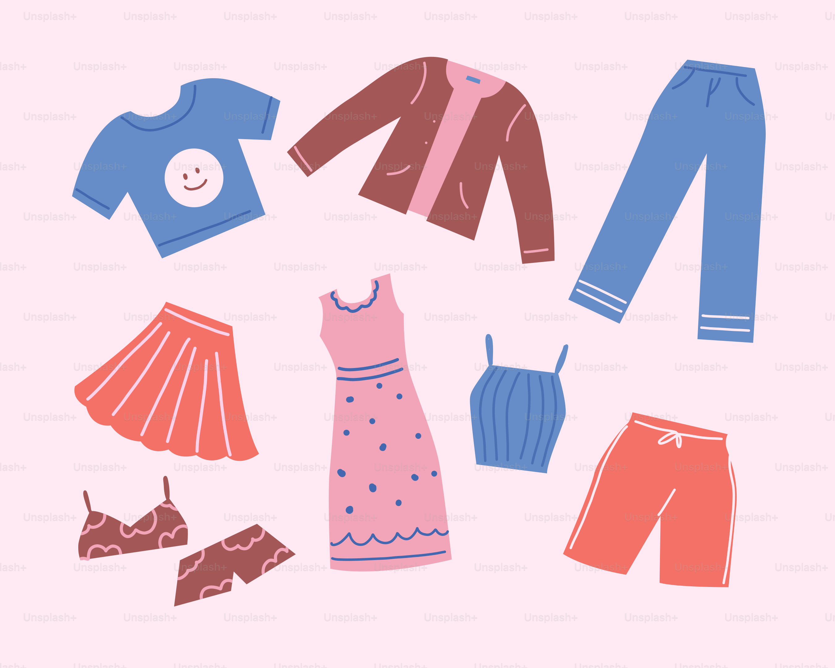 Collection of colorful children's clothing items neatly arranged.