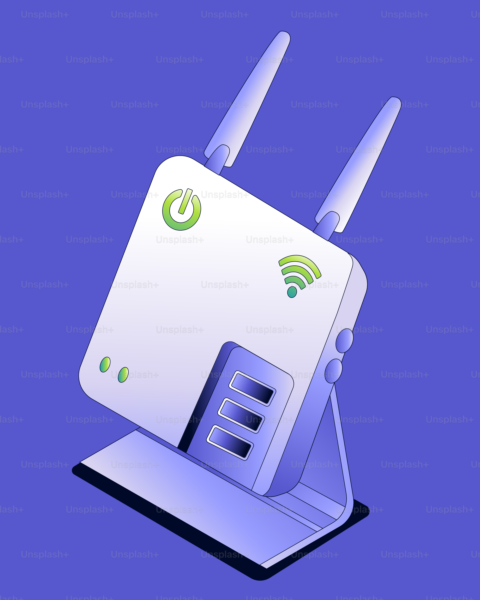 Wireless router with antennas on blue background