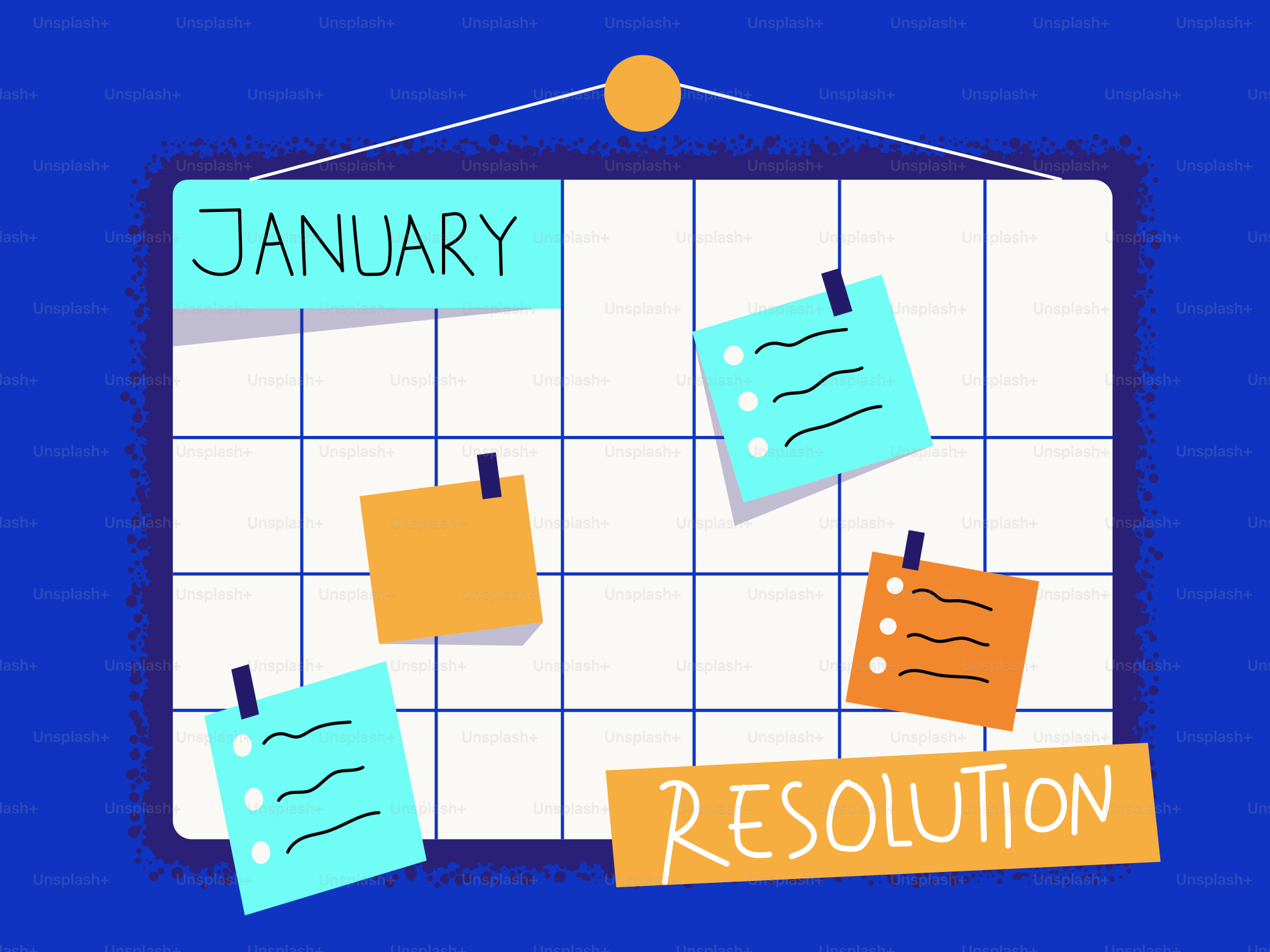 Kalender mit Januar- und Vorsatznotizen