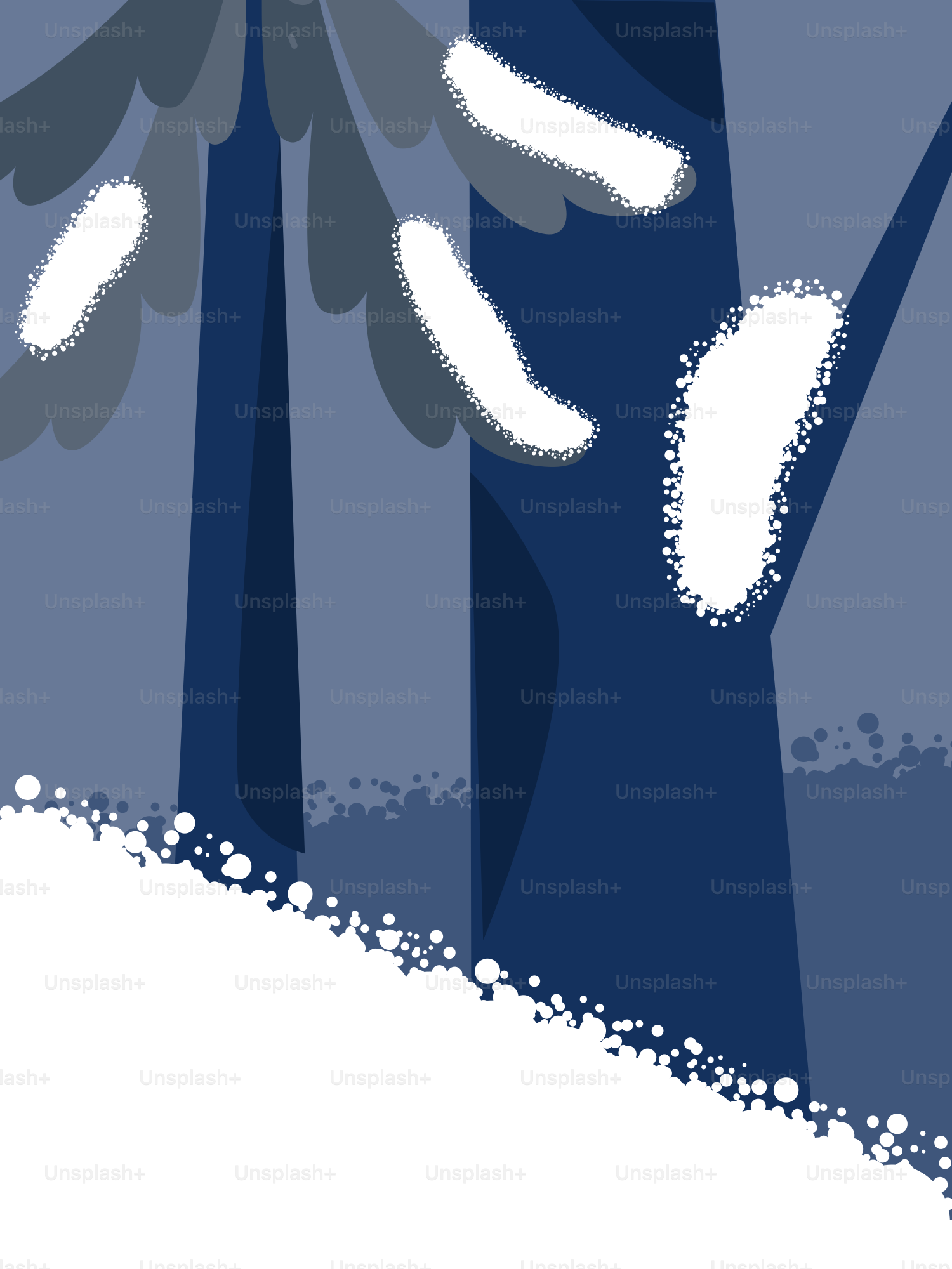 Dark blue forest with snow covered branches