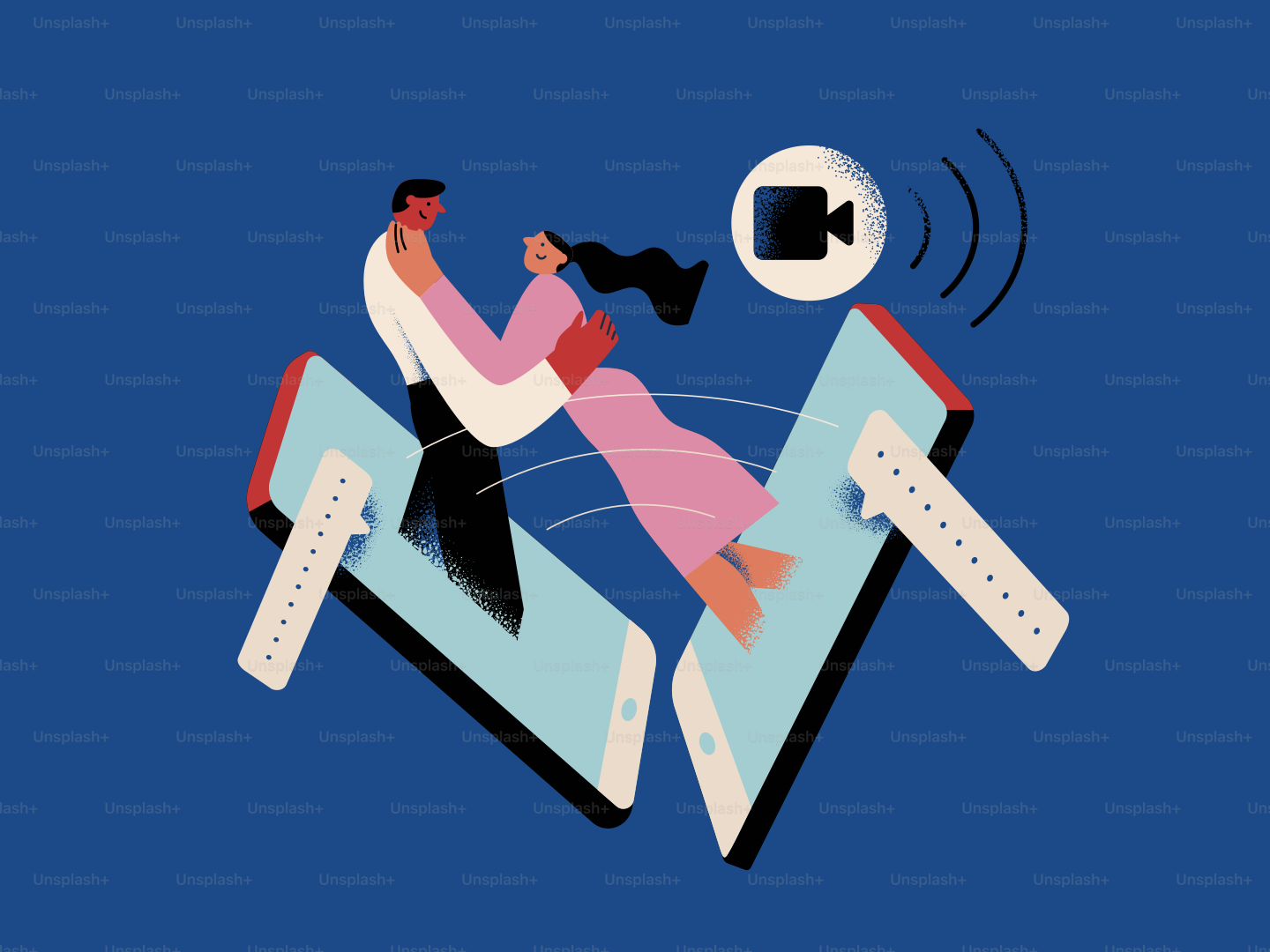 Pasangan terhubung melalui panggilan video di ponsel