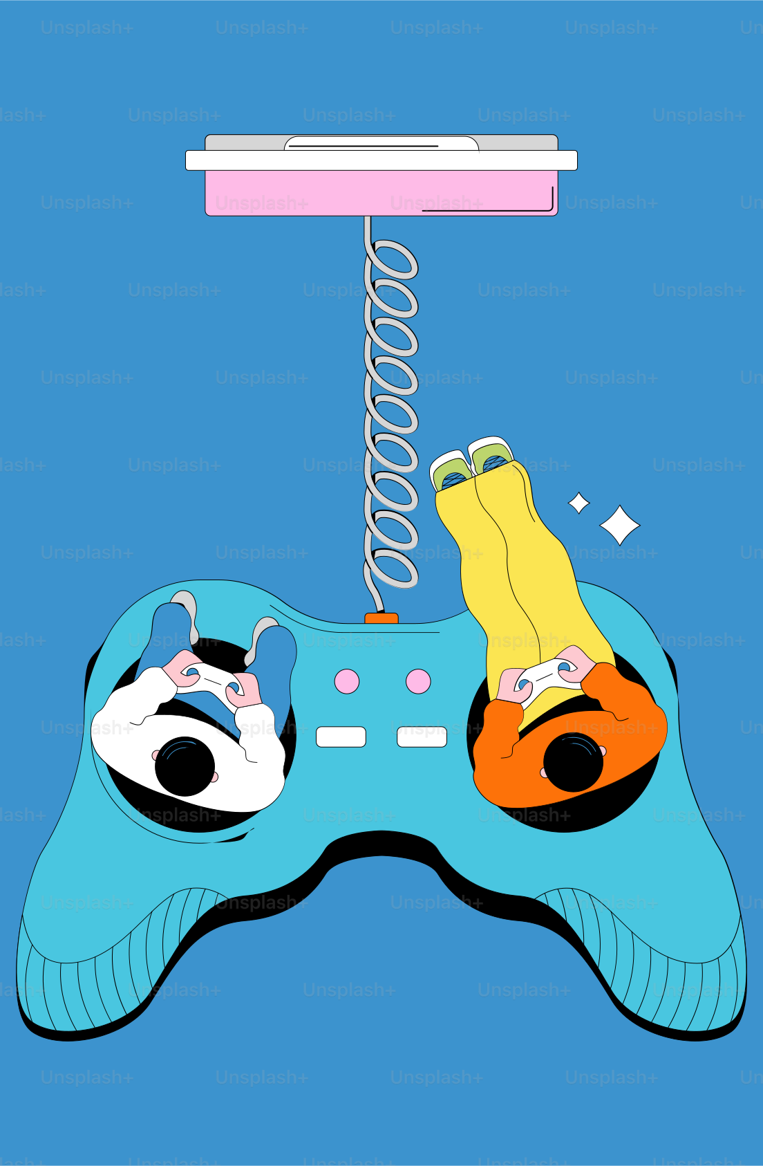 Two people playing video games on a large controller.