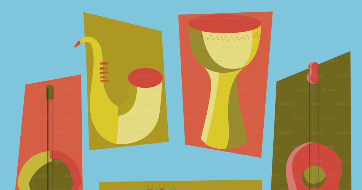 Abstract Musical Instruments Vector Abstract arrangement of musical instruments on blue background vector ...