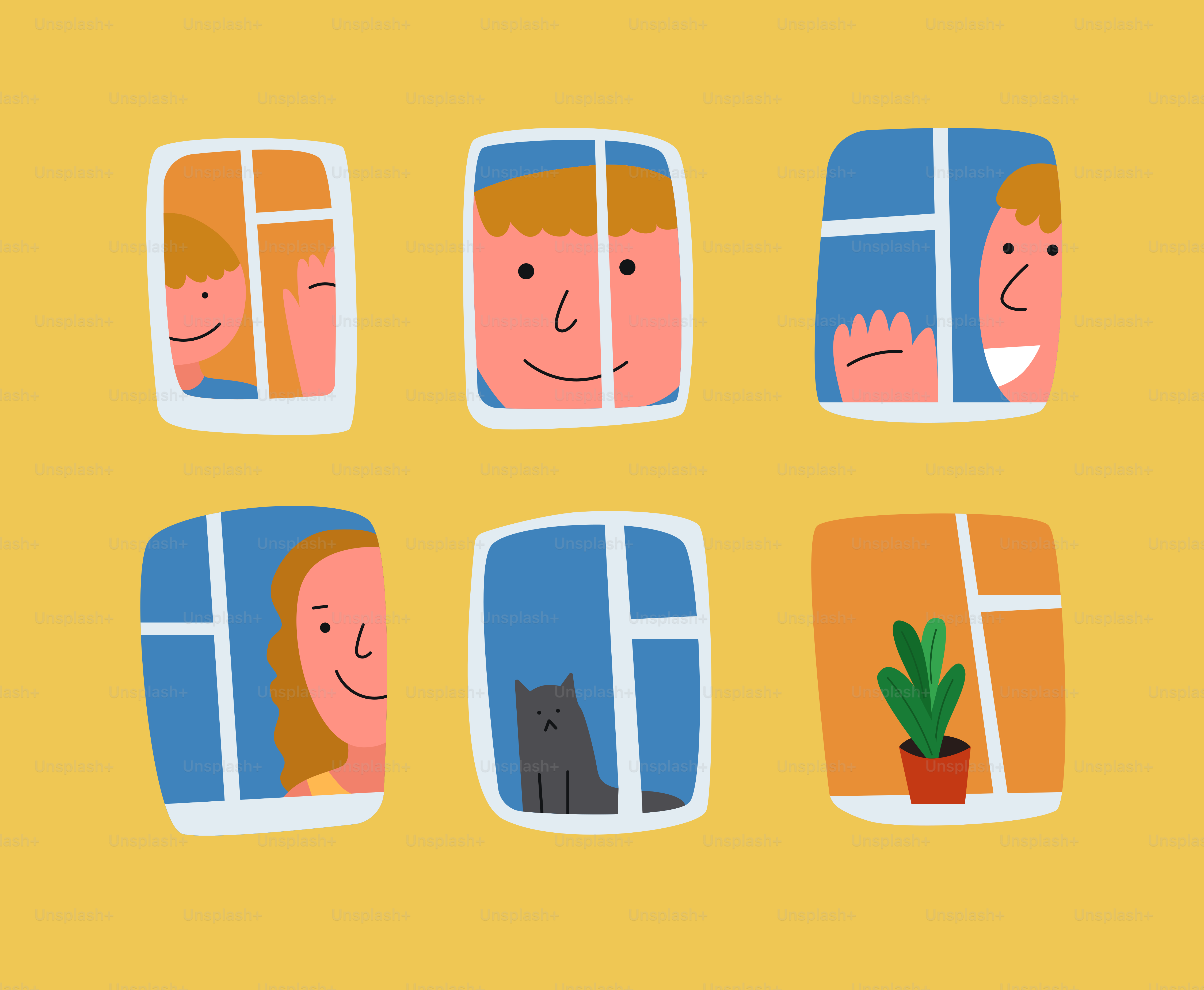 People and cat visible in apartment windows