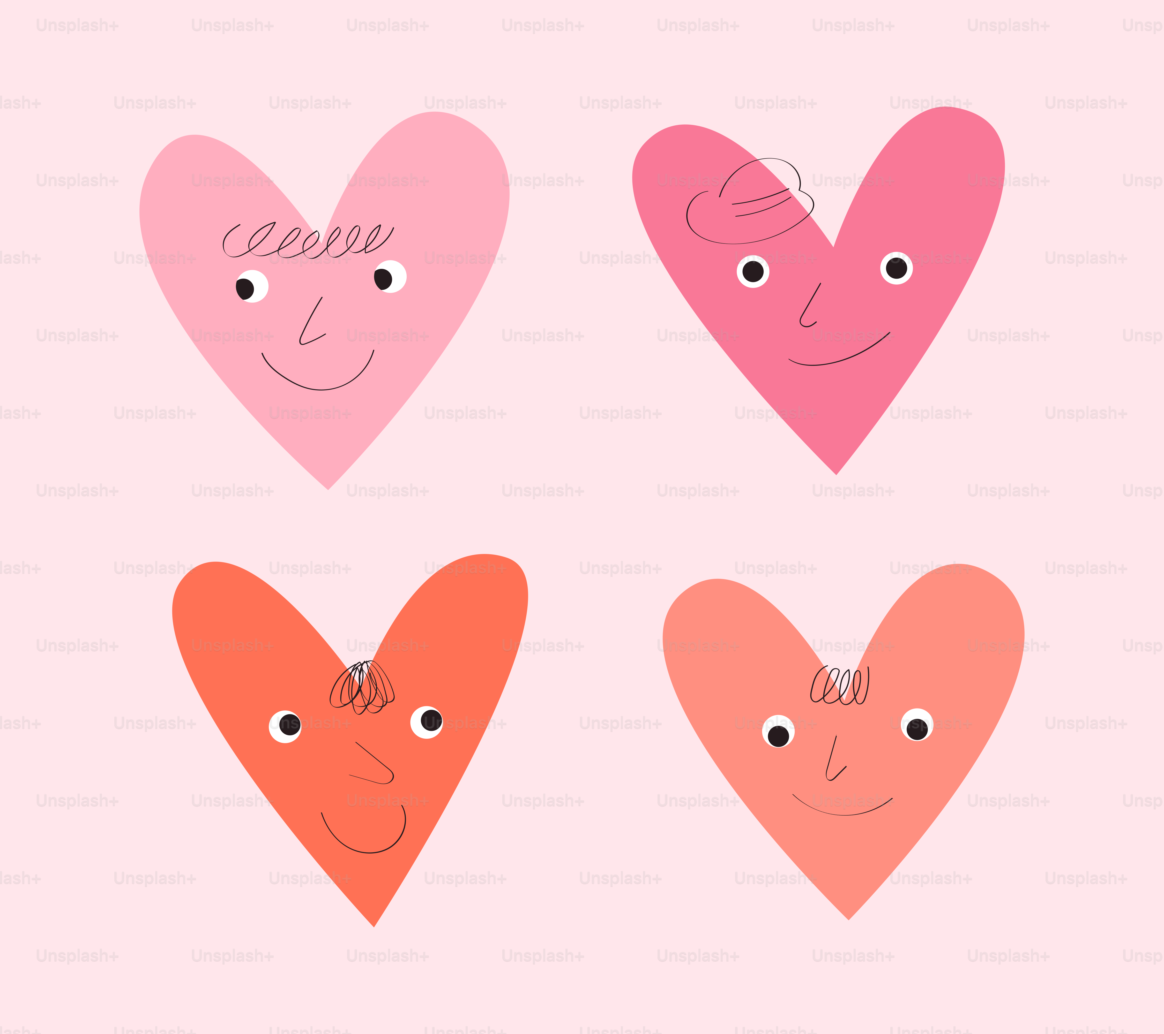 Corações de desenho animado fantasiosos com personalidades únicas. vetor –  Imagem sobre Amor na Unsplash, image size:3000x2667