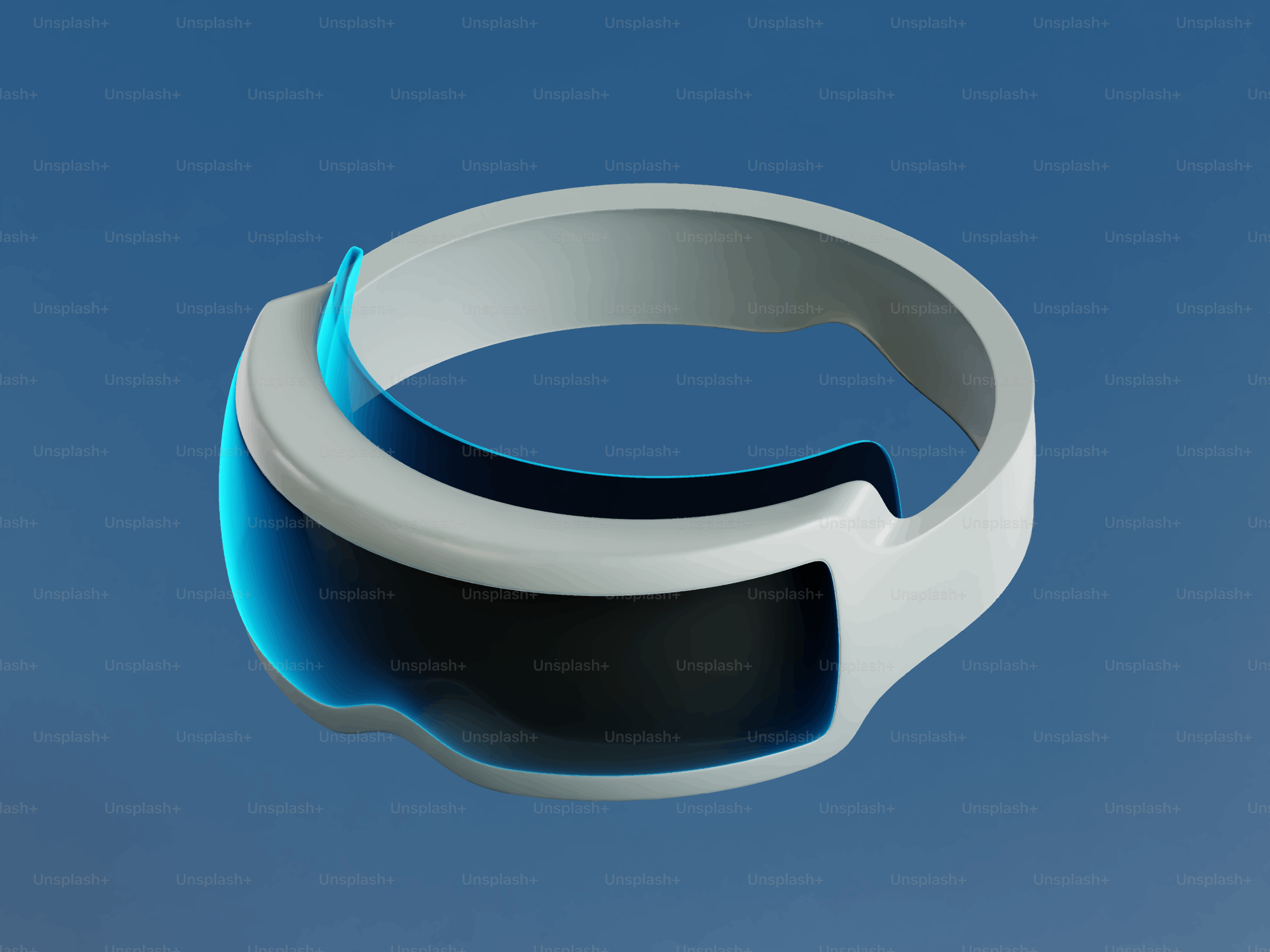 A white and black futuristic ring on blue background