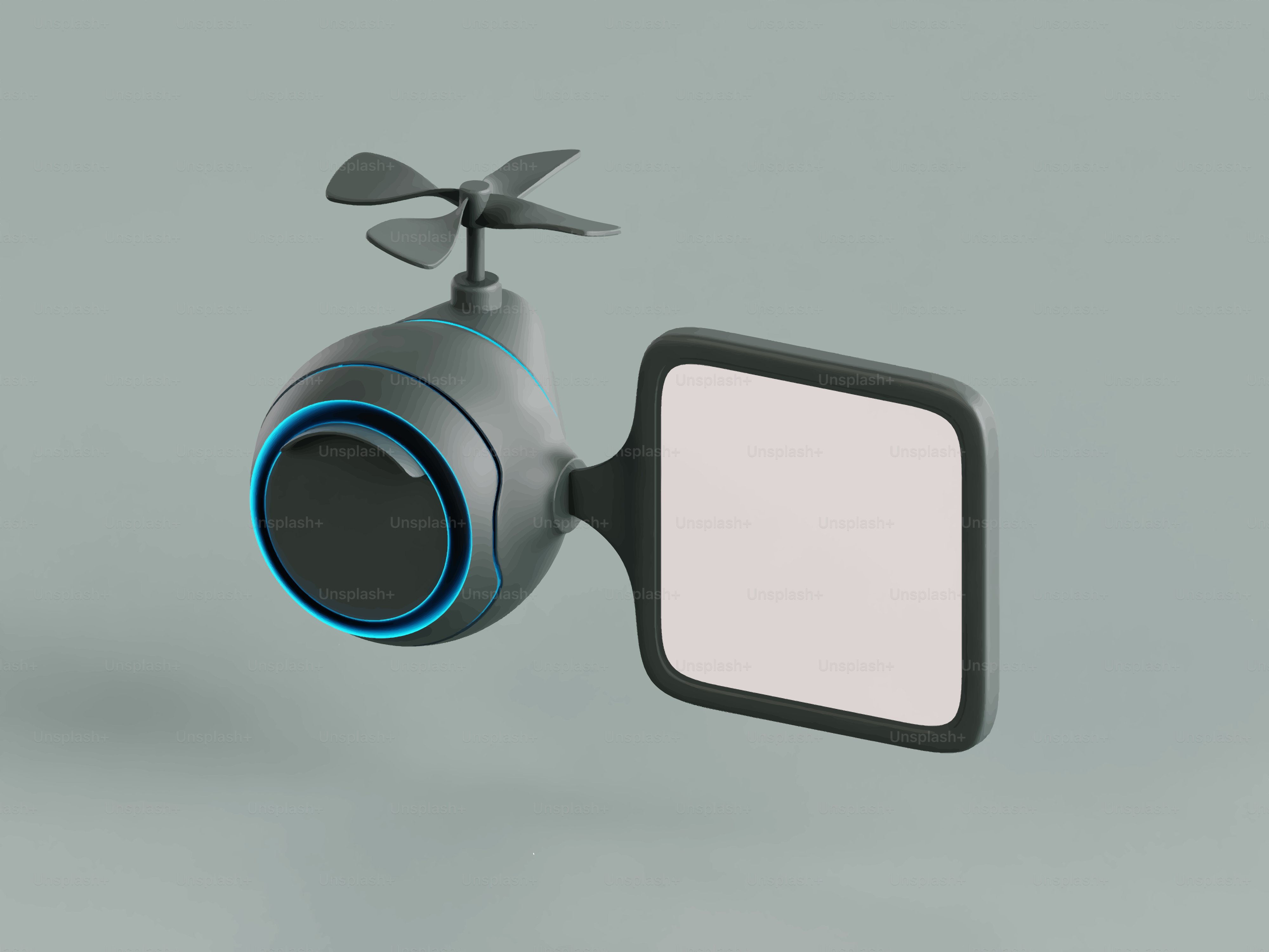 Dron futurista con pantalla en blanco