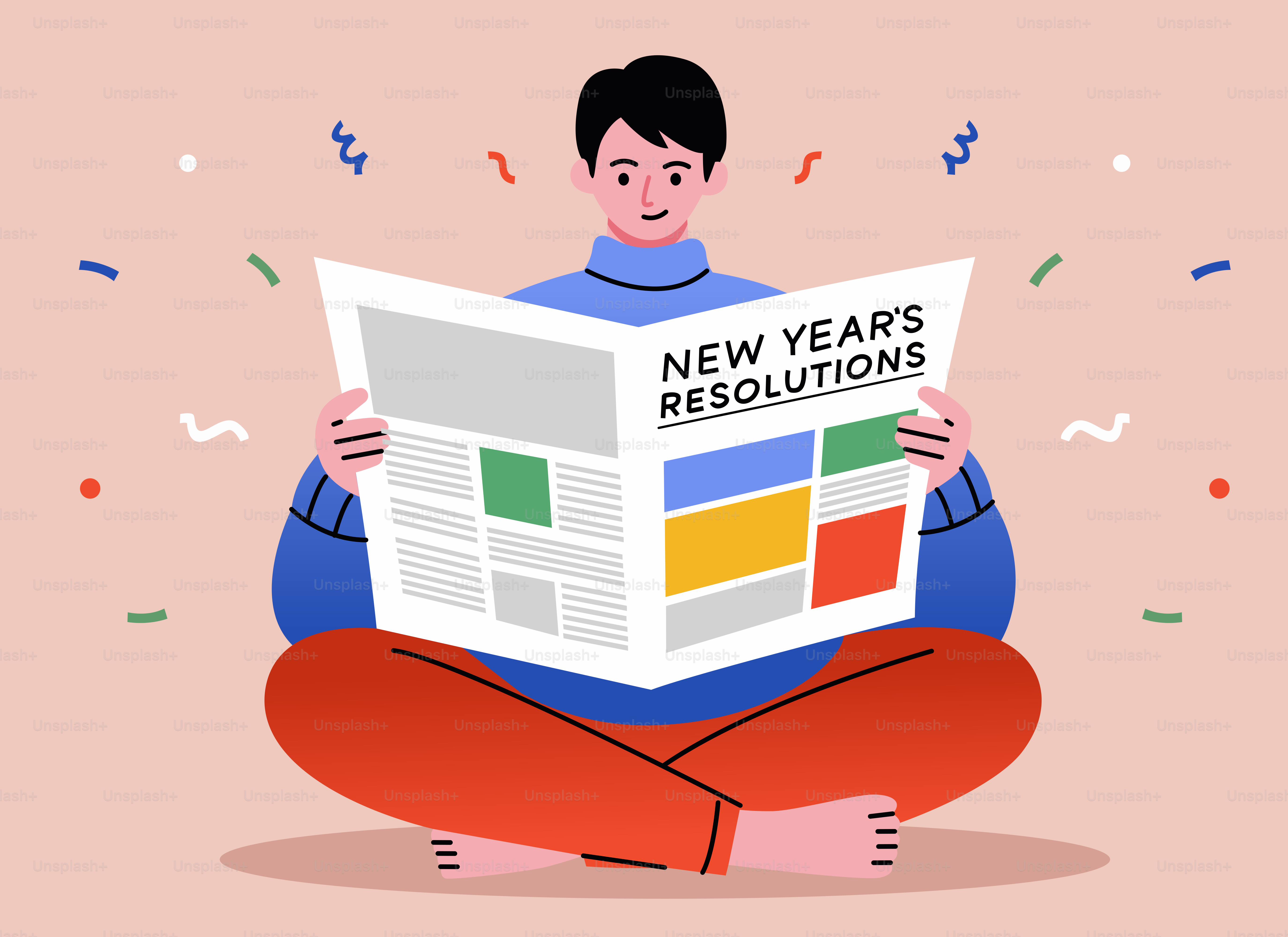 Mann liest Zeitung über Neujahrsvorsätze