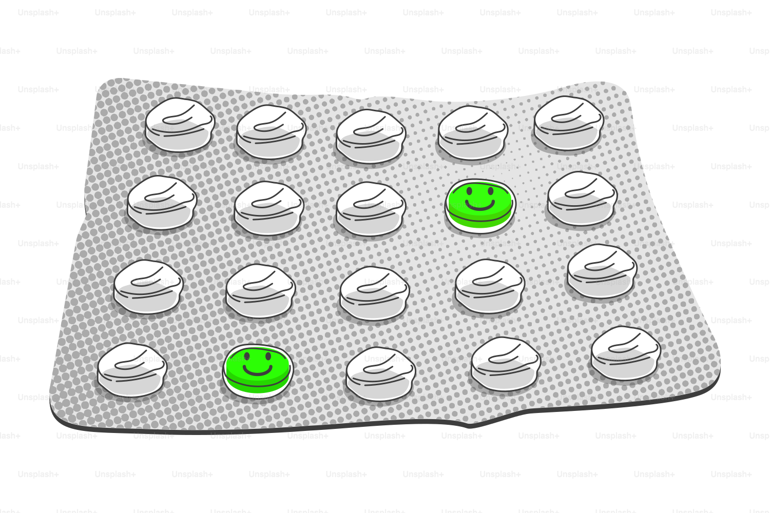 Blister pack of pills with two smiley faces.