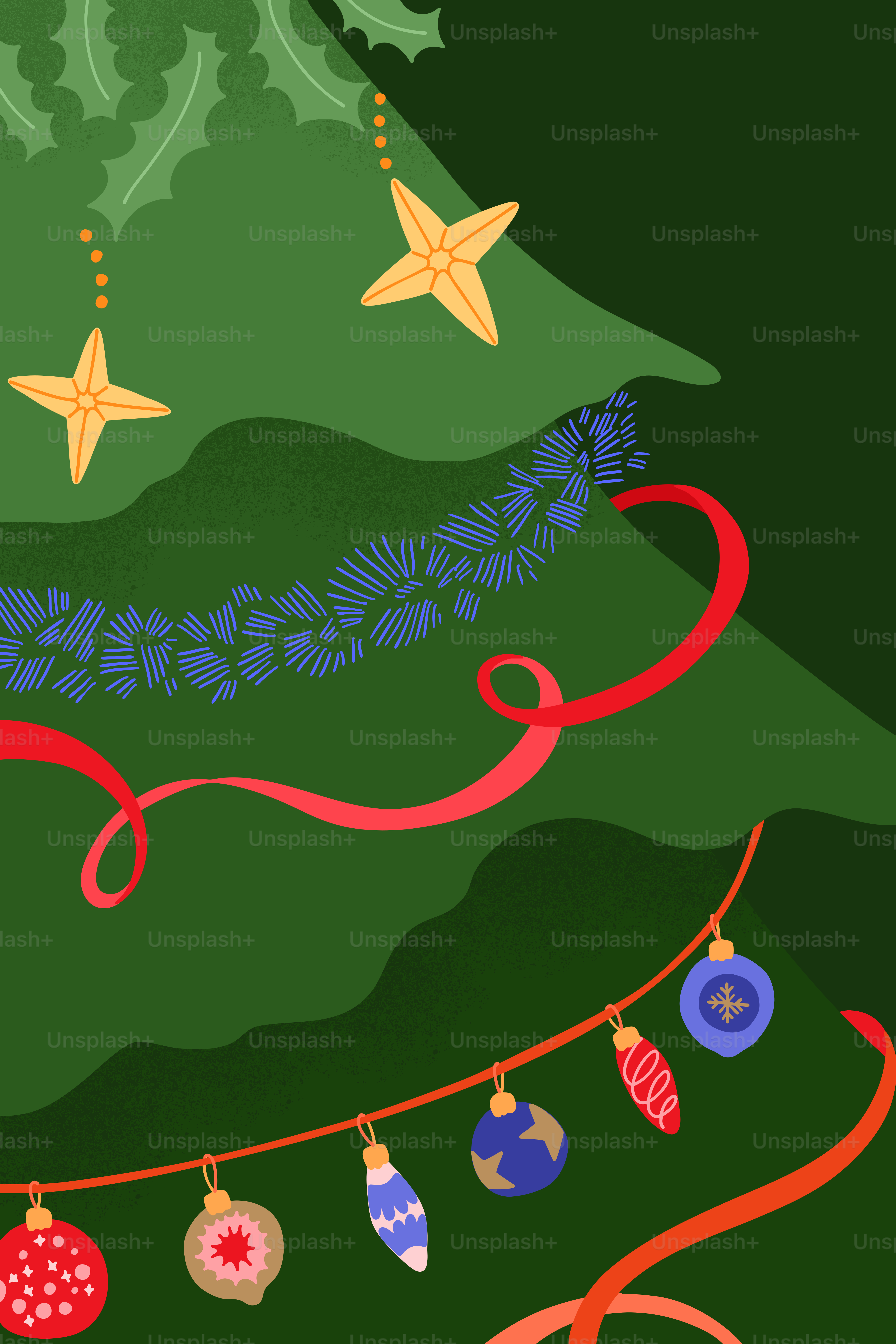 Decorated christmas tree with ornaments and ornaments
