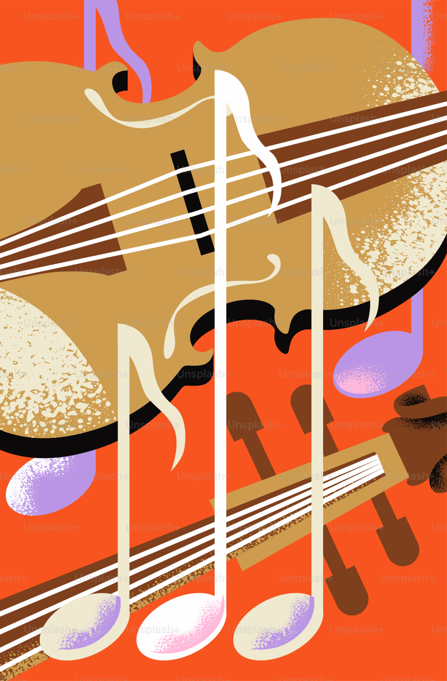 Violín y notas musicales sobre fondo naranja