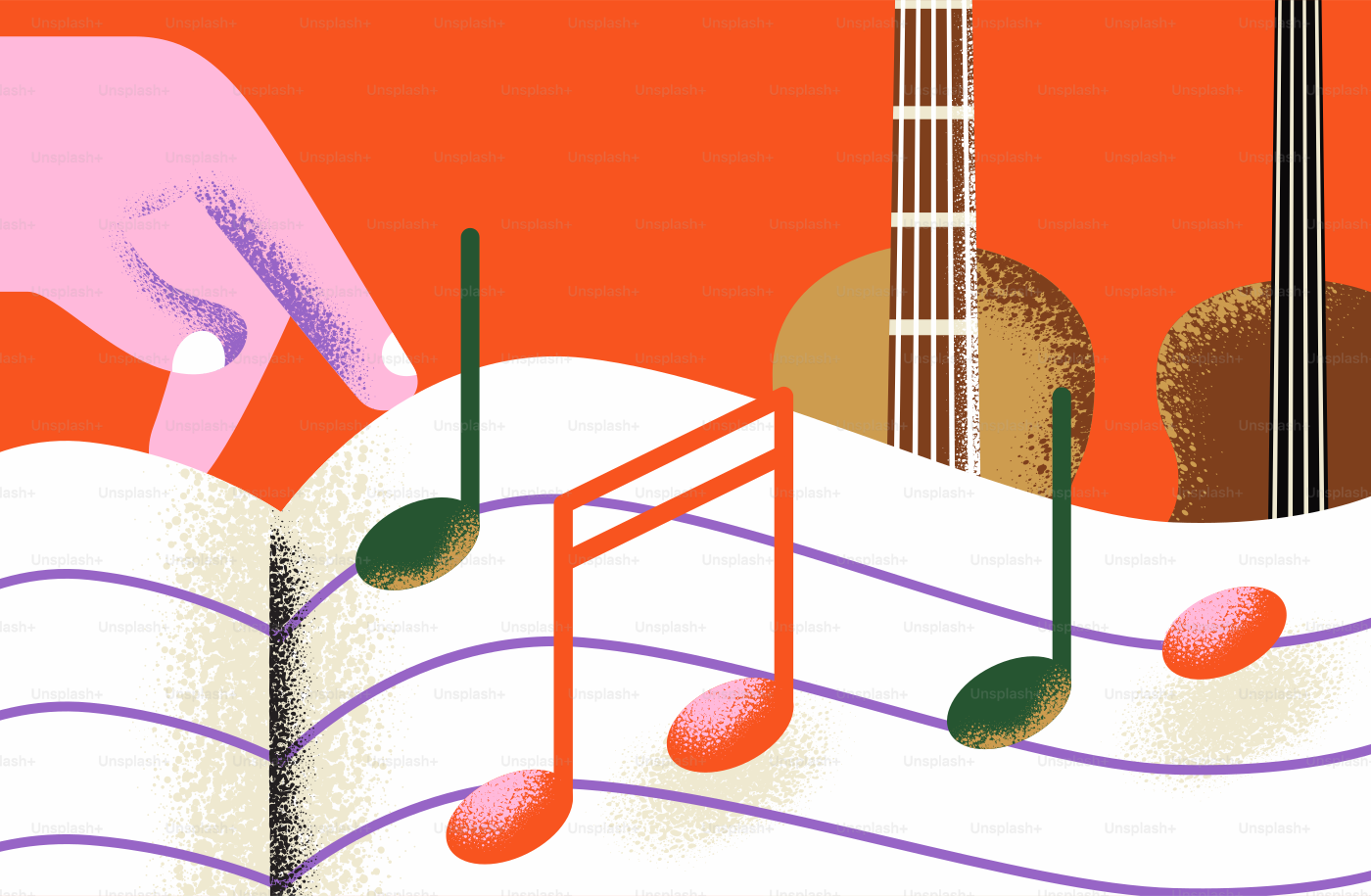 Main pointant des notes de musique sur une partition.