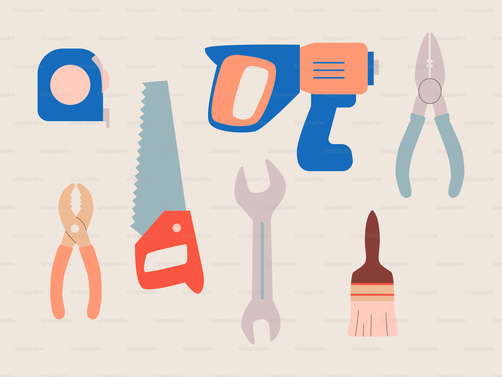 Assortiment d’outils à main colorés sur un fond clair