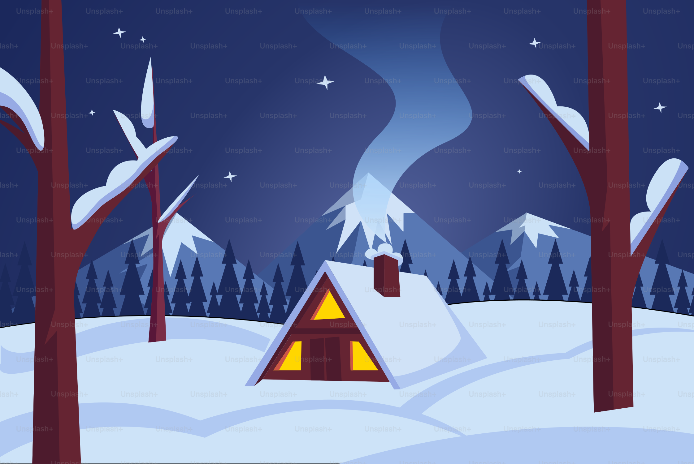 Cozy cabin in snowy forest at night vector – Winter Image on Unsplash