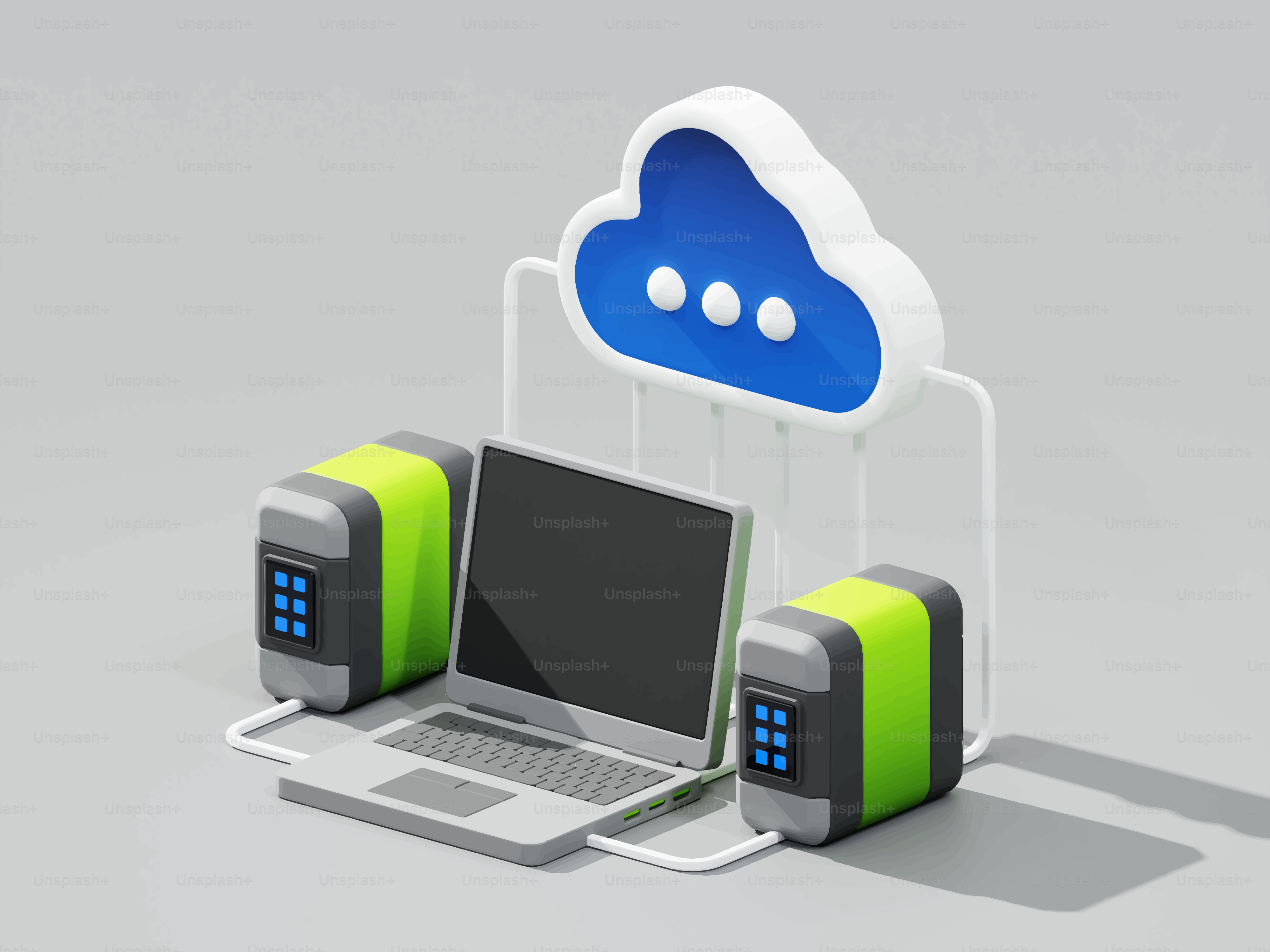 Cloud computing with servers and laptop vector – Technology Image on ...
