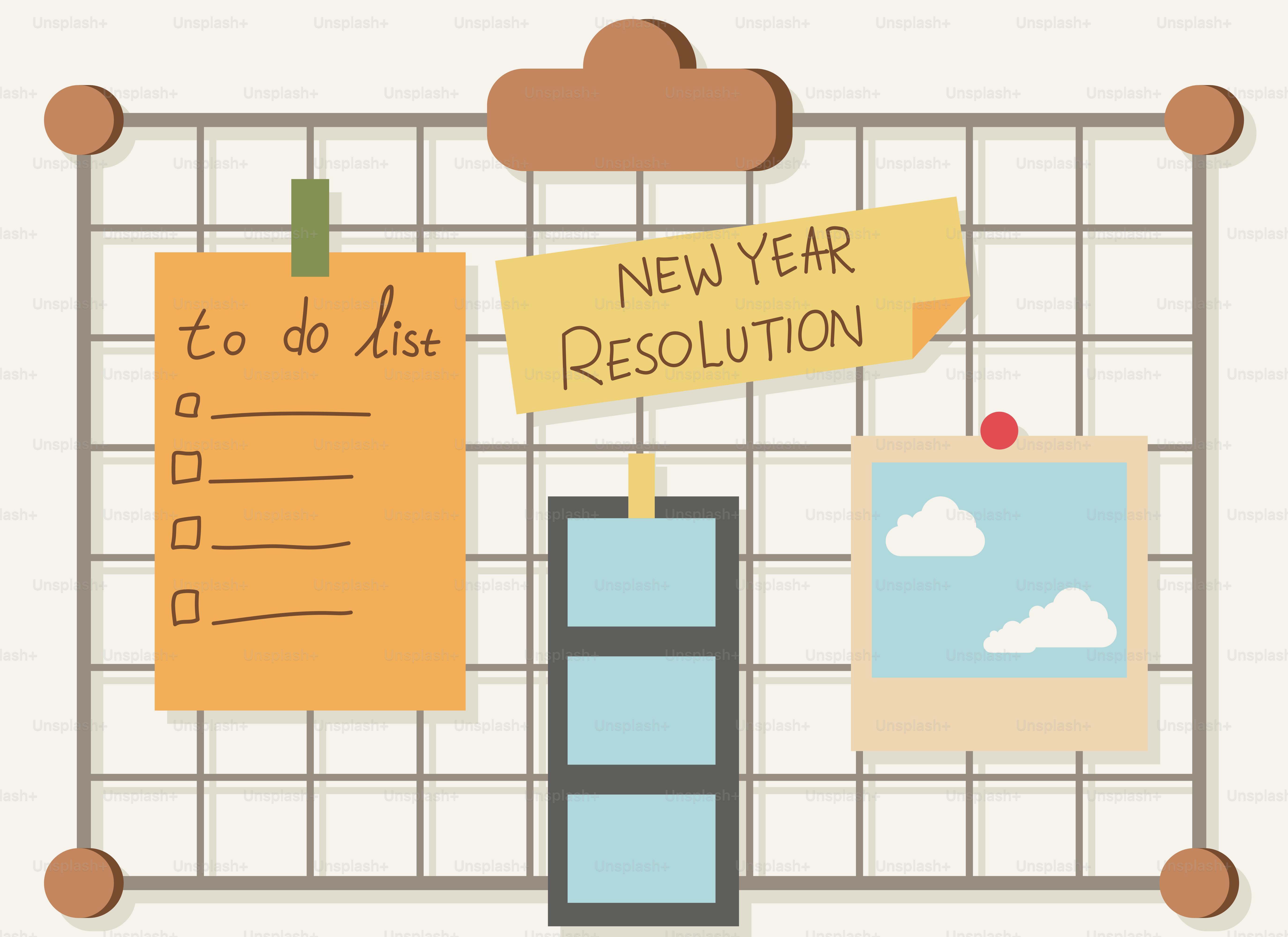 New year resolution and to-do list on board.