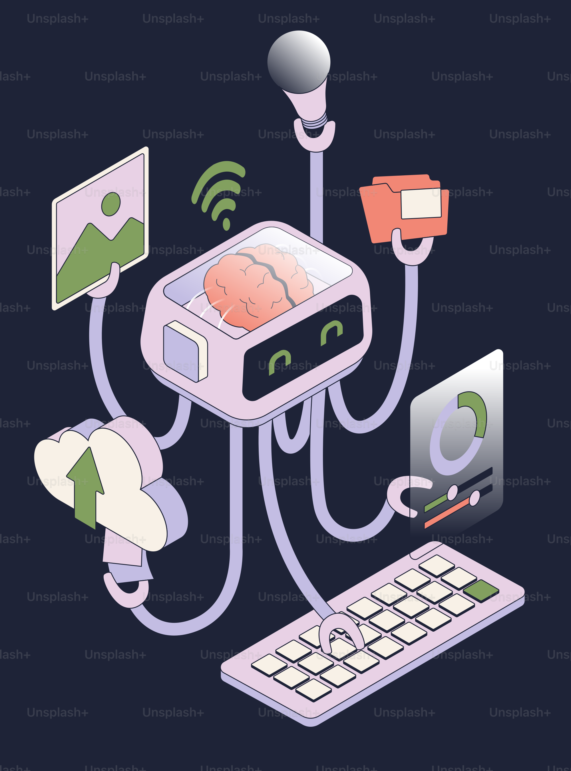 Robot with brain, computer, and cloud data