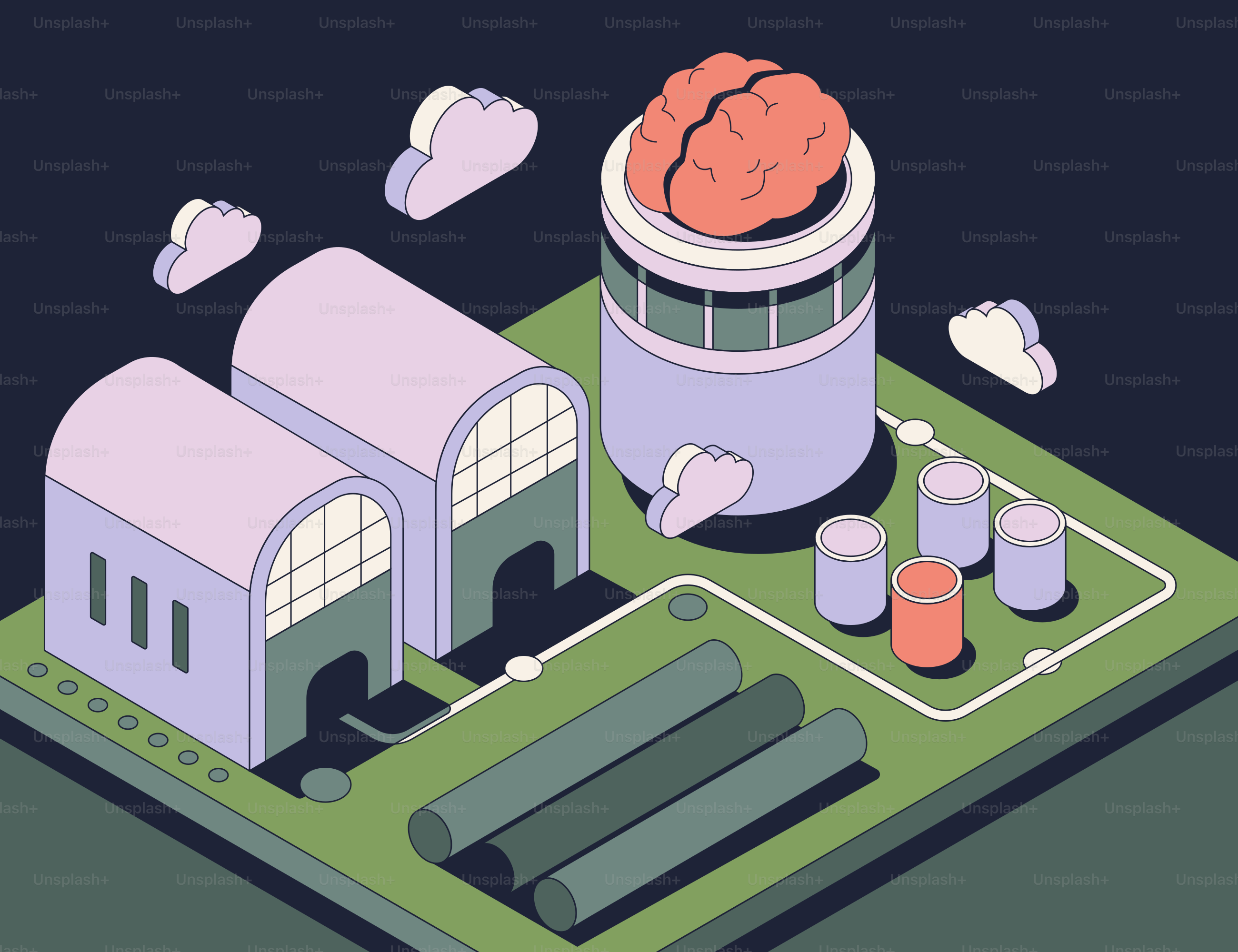 Factory with a giant brain on top