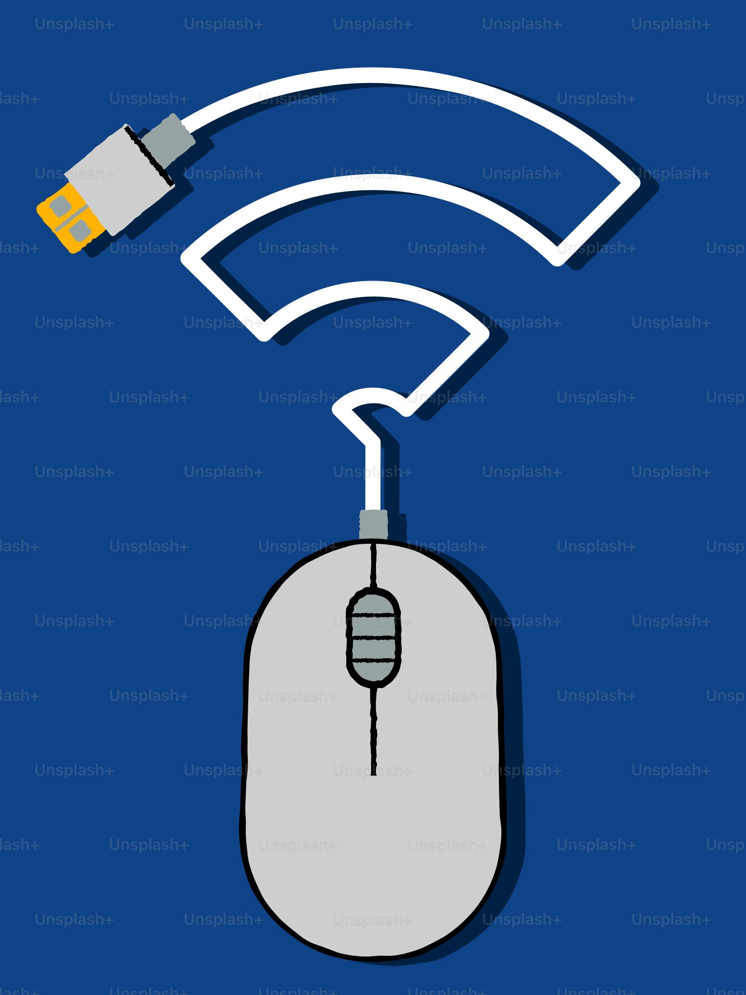 Computer mouse with usb cable forming wi-fi symbol