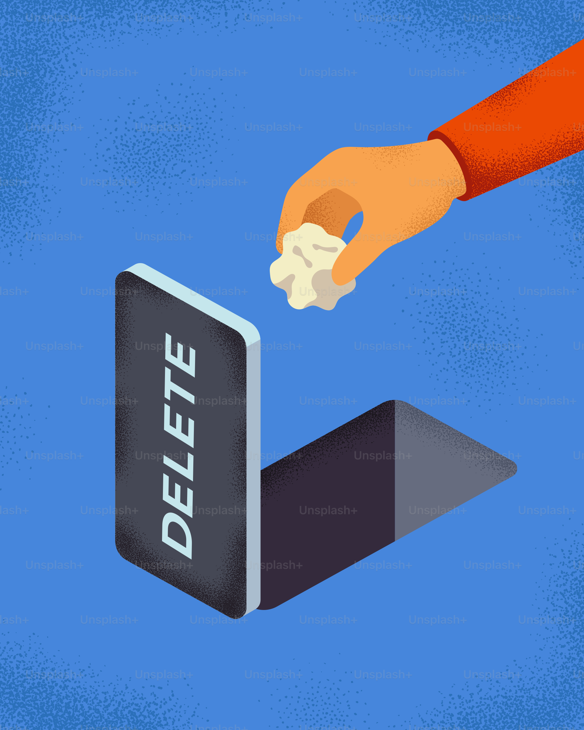 Hand deleting crumpled paper into a delete slot.