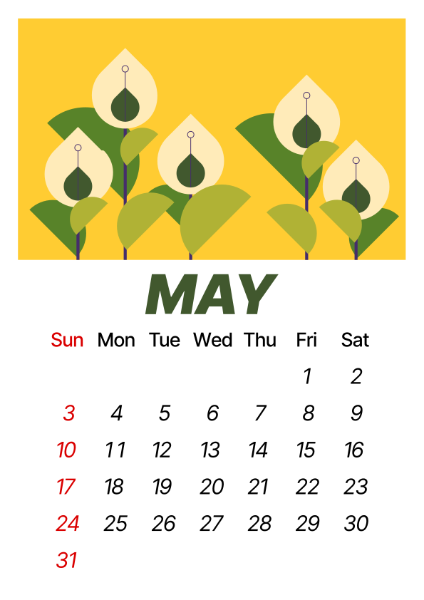 May calendar with floral design