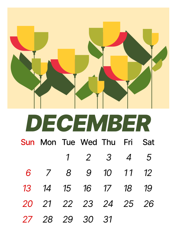 December calendar with abstract floral design