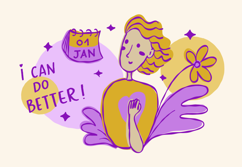Mujer con la mano en el corazón, el calendario y la flor