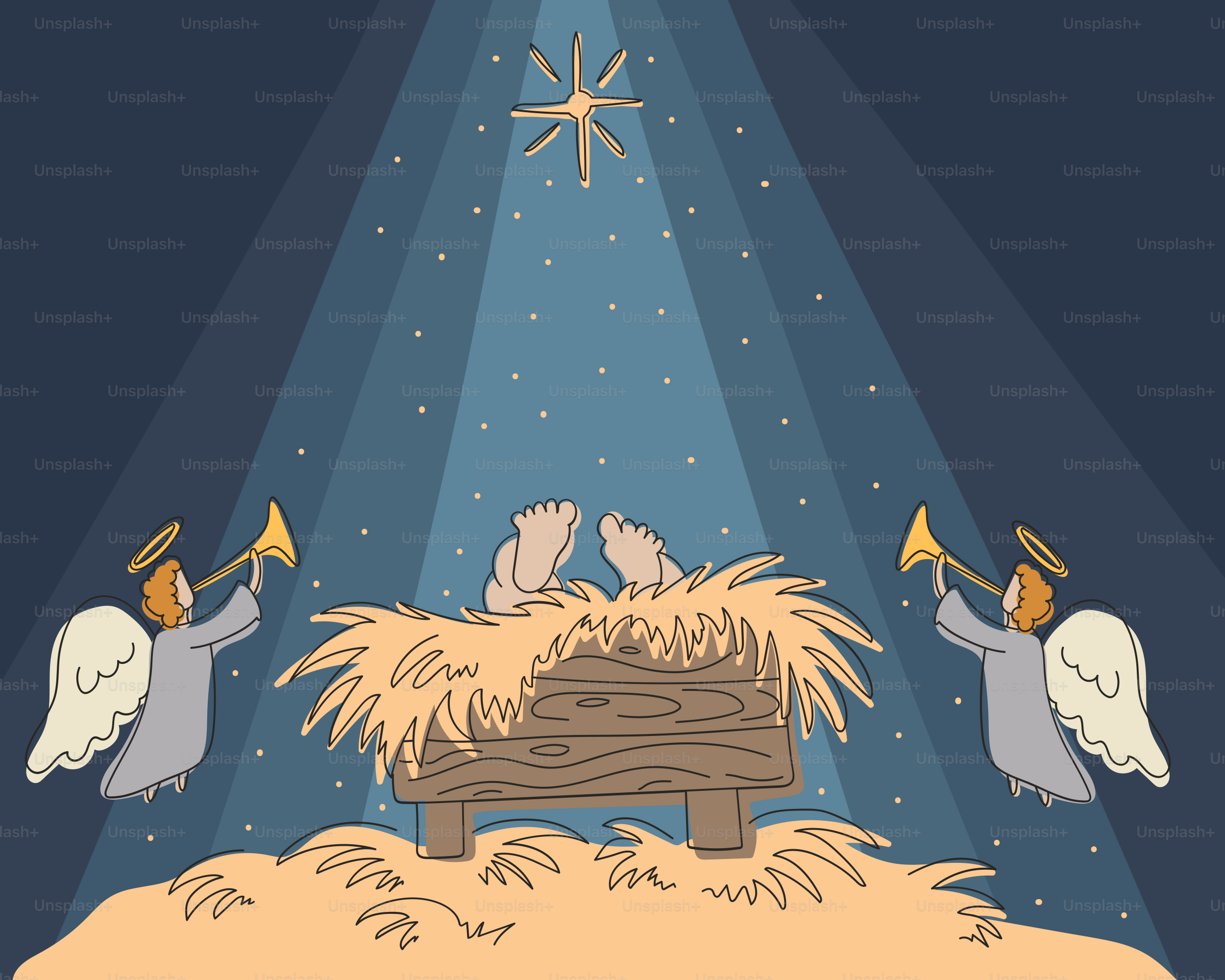Nativity scene with angels and star