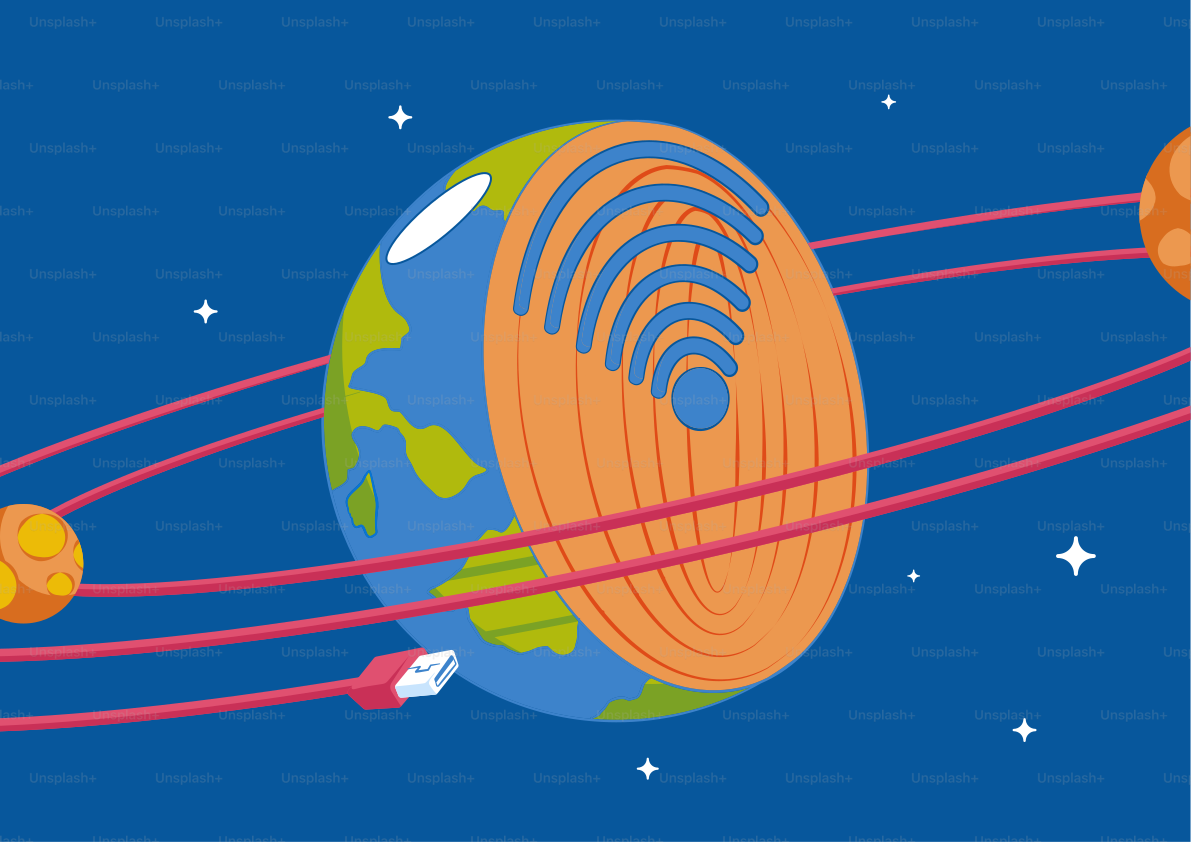 Earth with wi-fi symbol and charging cable