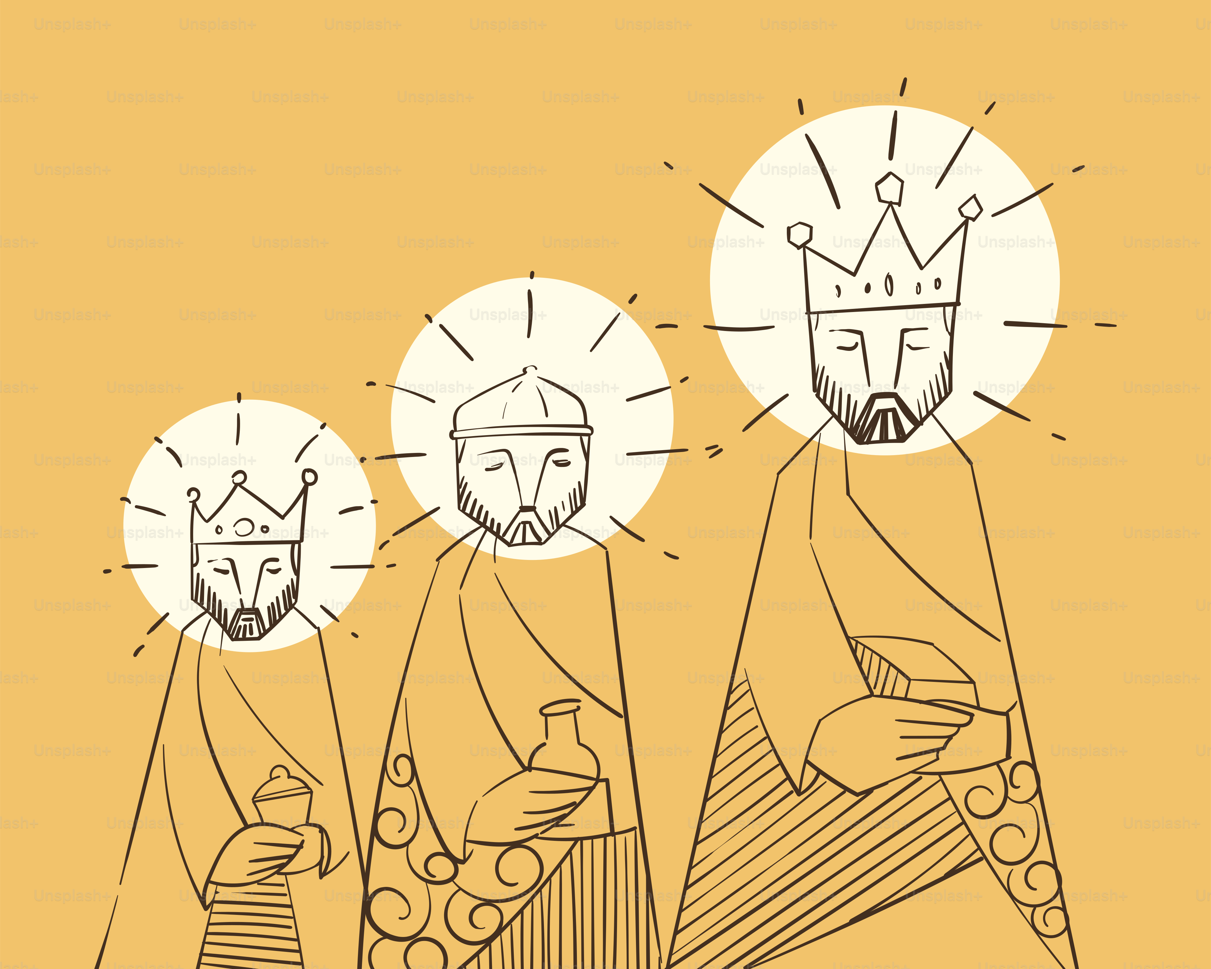 Three kings with crowns and gifts