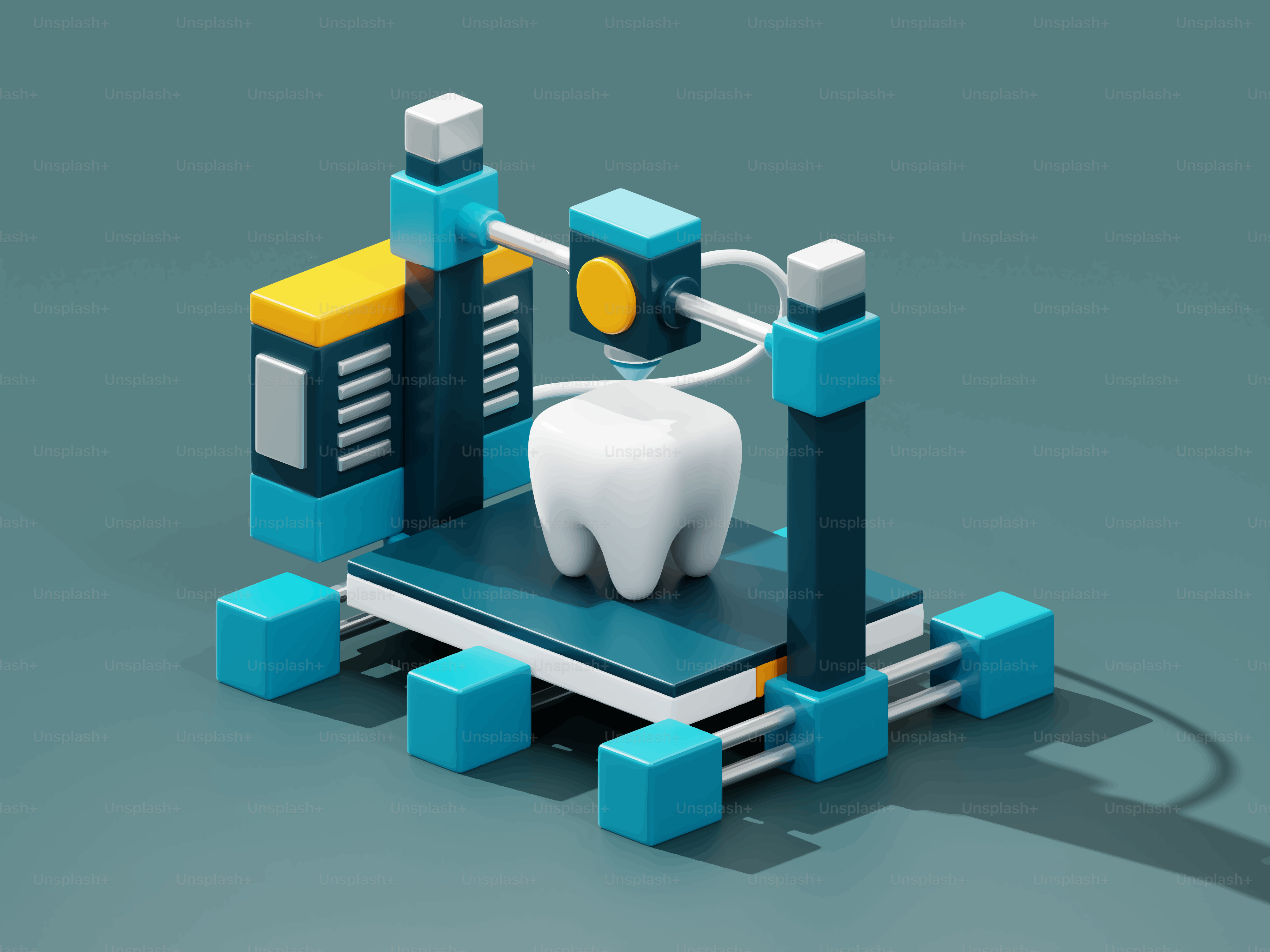 3D printer creating a tooth on a blue background