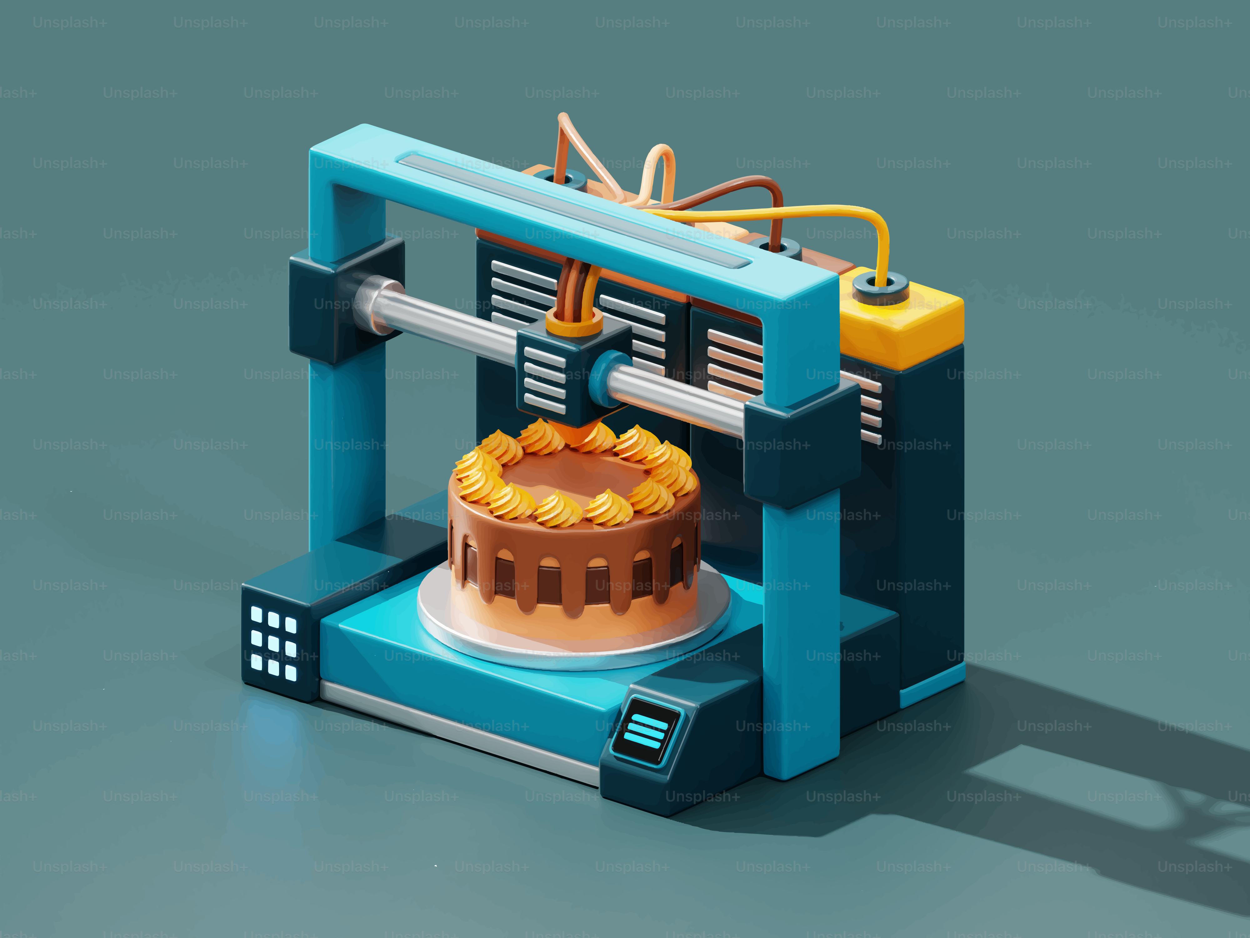 Stampante 3D che crea una torta al cioccolato con glassa