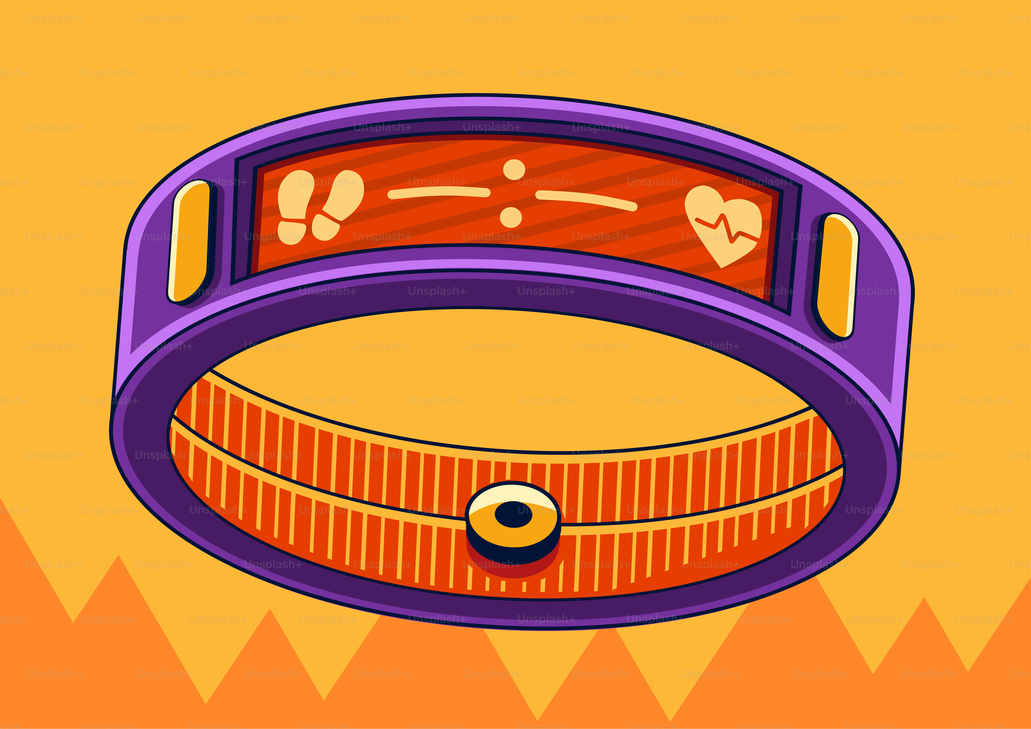 A purple fitness tracker with icons
