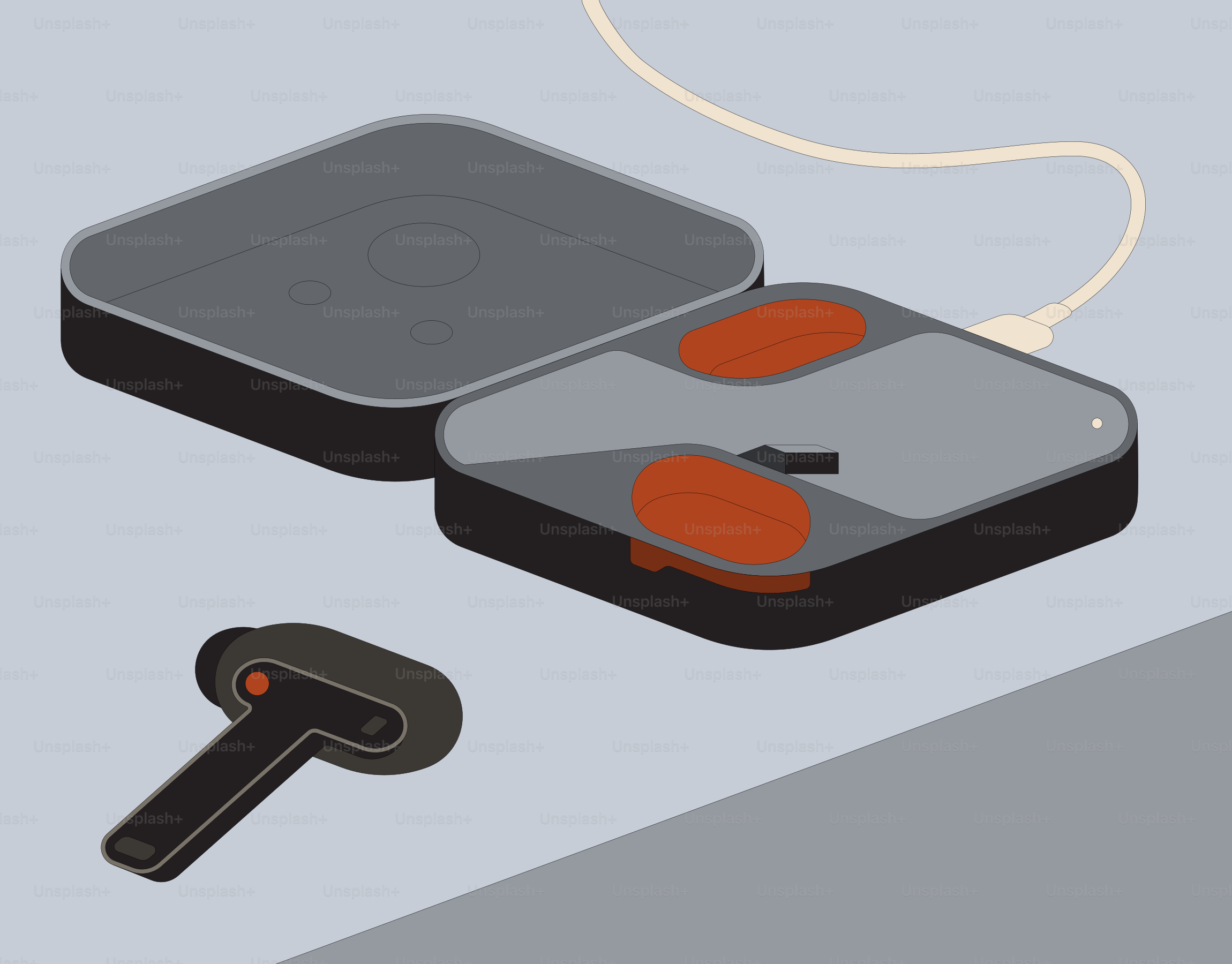 회색 표면에 이어폰이 장착된 디지털 스케일