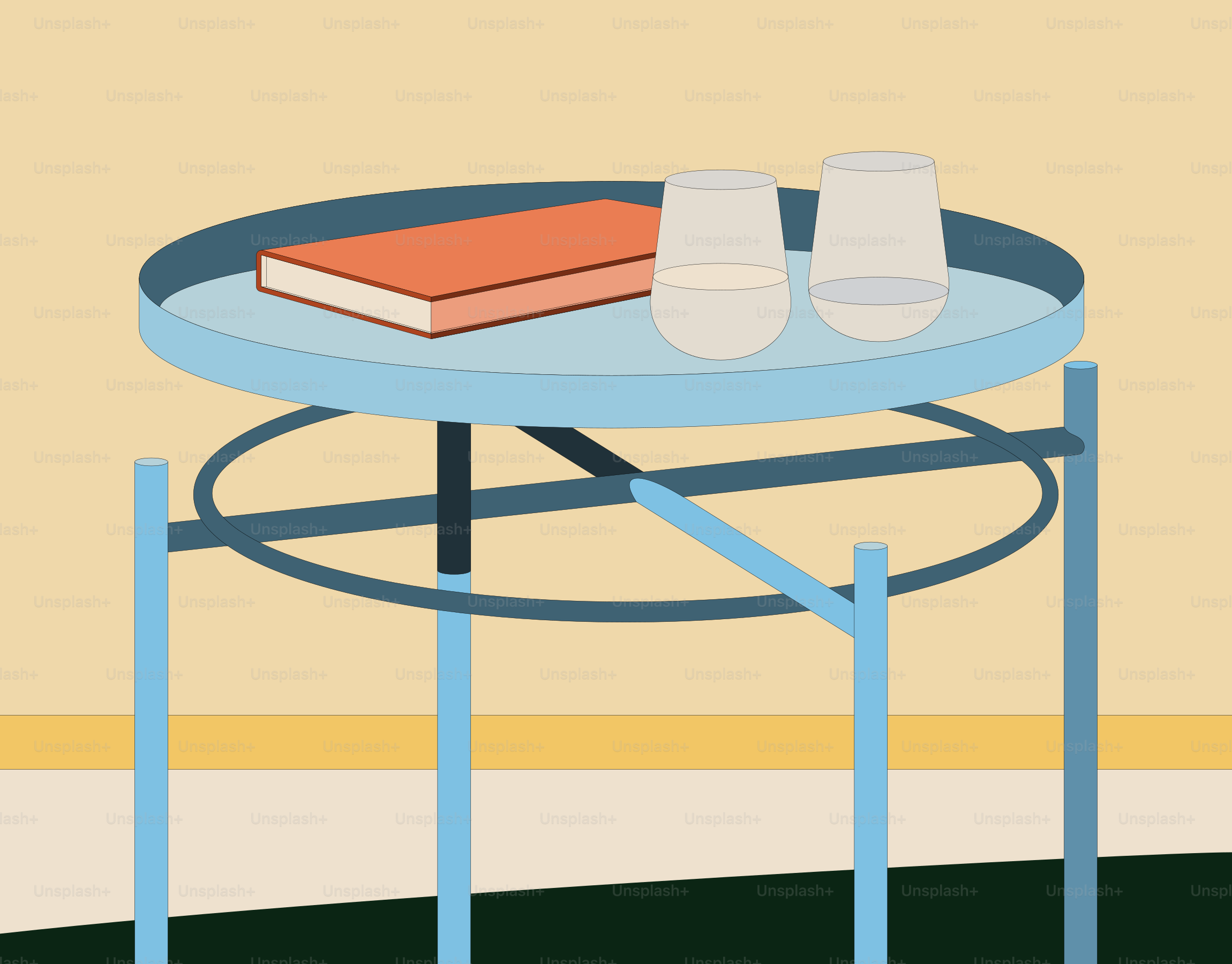 薄い青色のテーブルには本とグラスが二つ置かれていた。