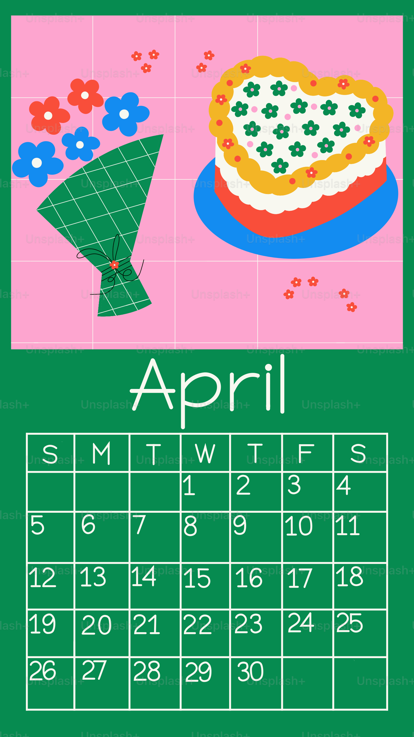 April calendar with a cake and flowers vector – Flowers Image on Unsplash