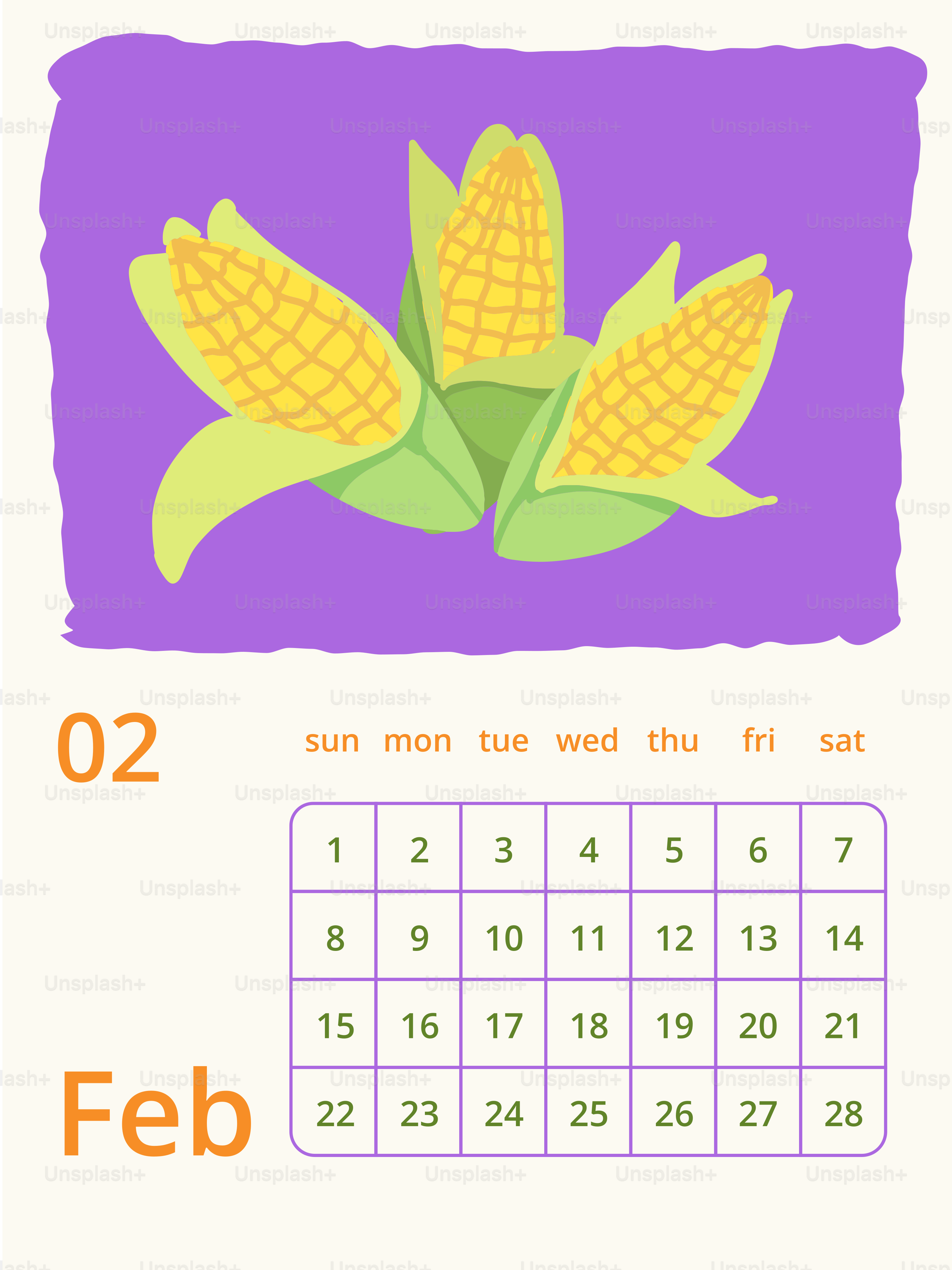 Three ears of corn on a purple background.