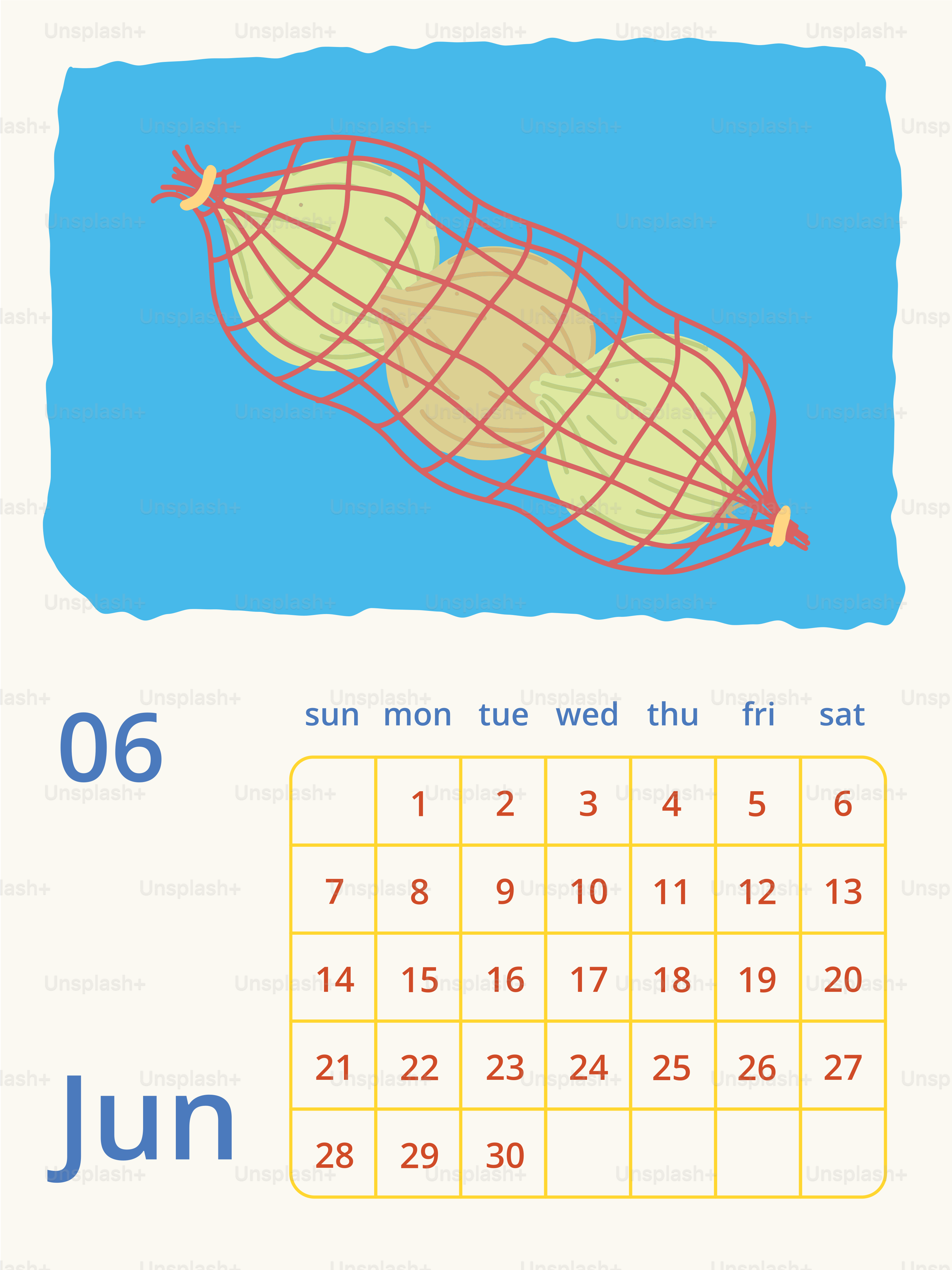 Three onions in a net bag with a calendar.