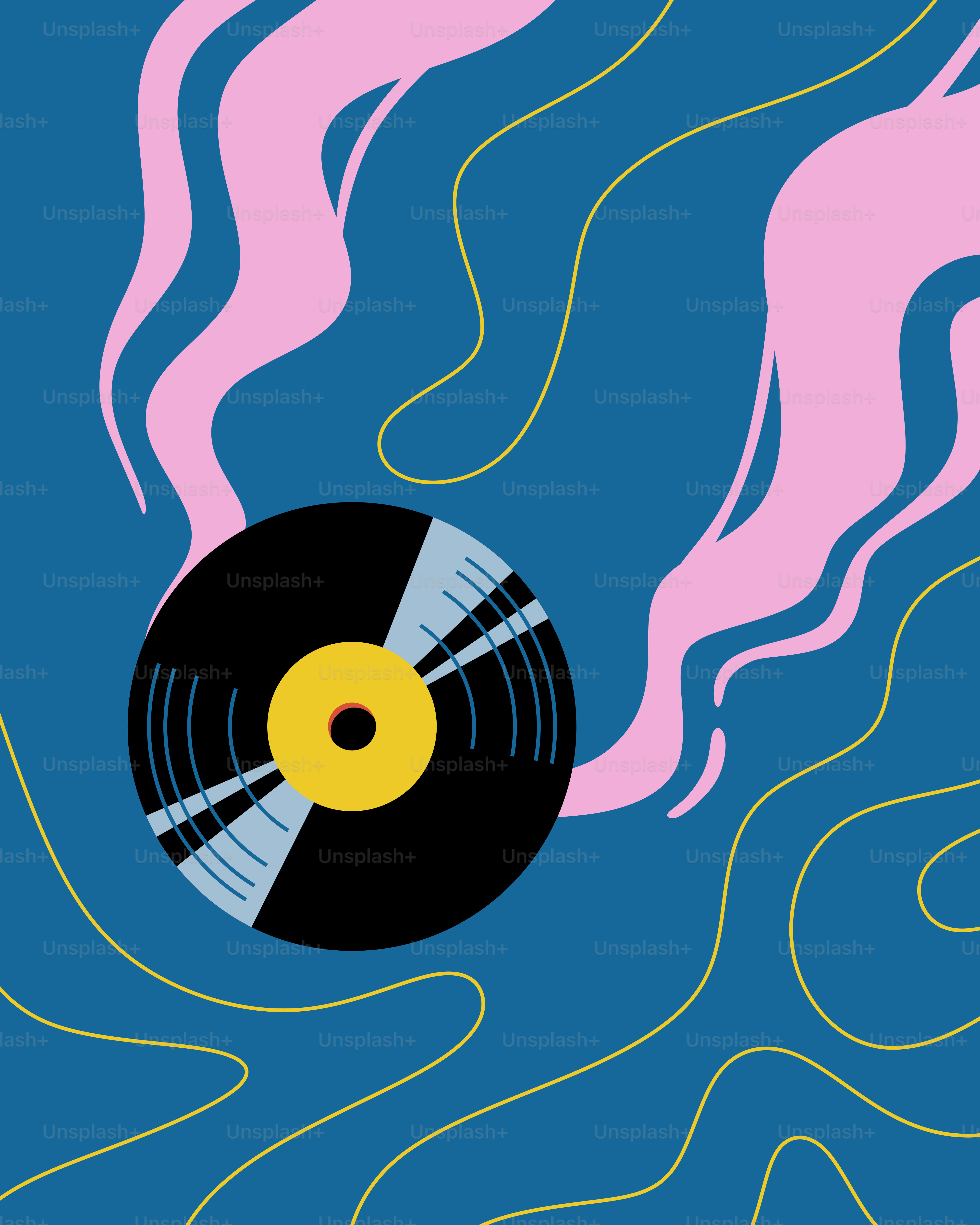 Vinyl record with abstract pink smoke and lines