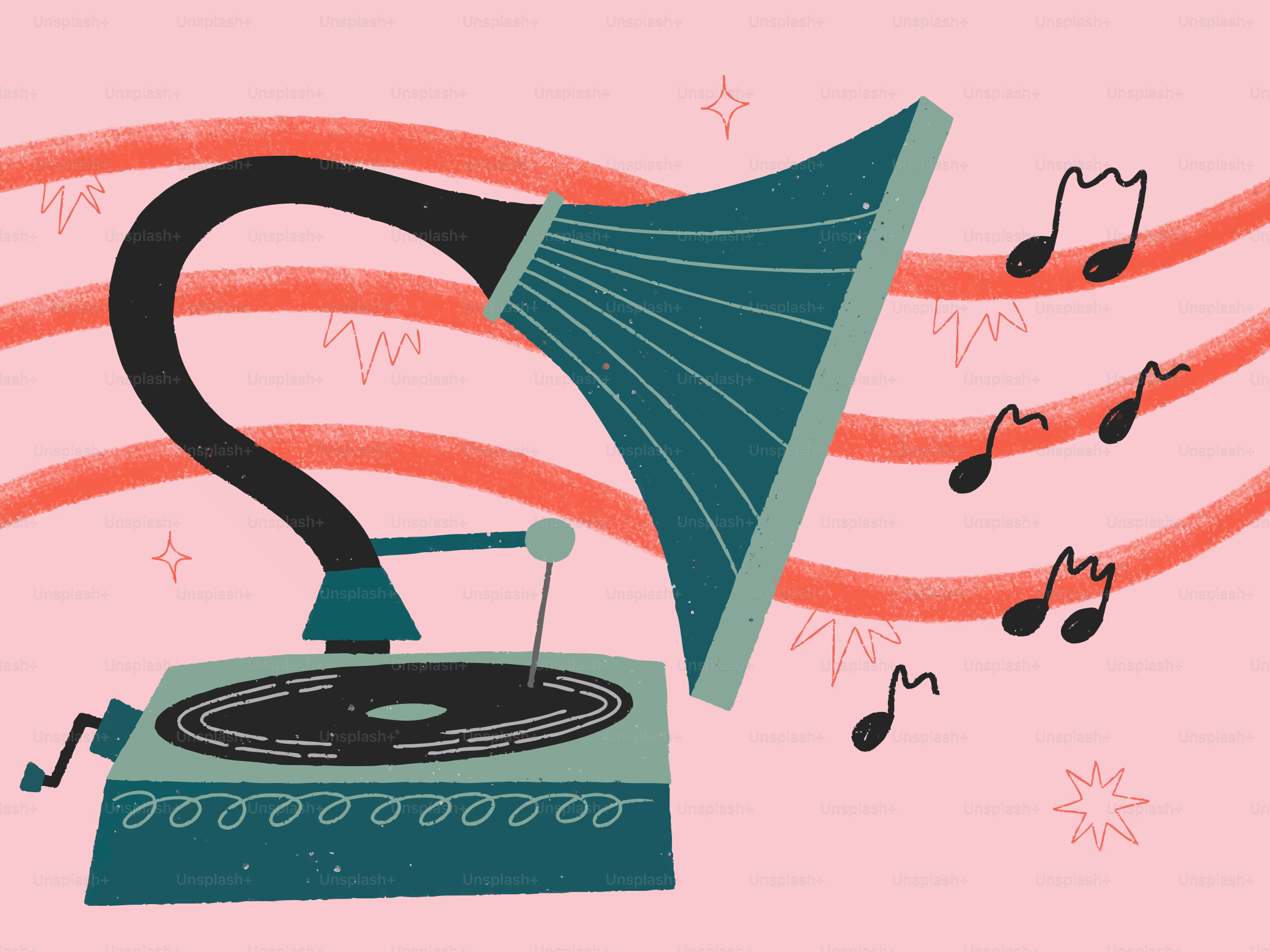 Giradischi vintage con note musicali