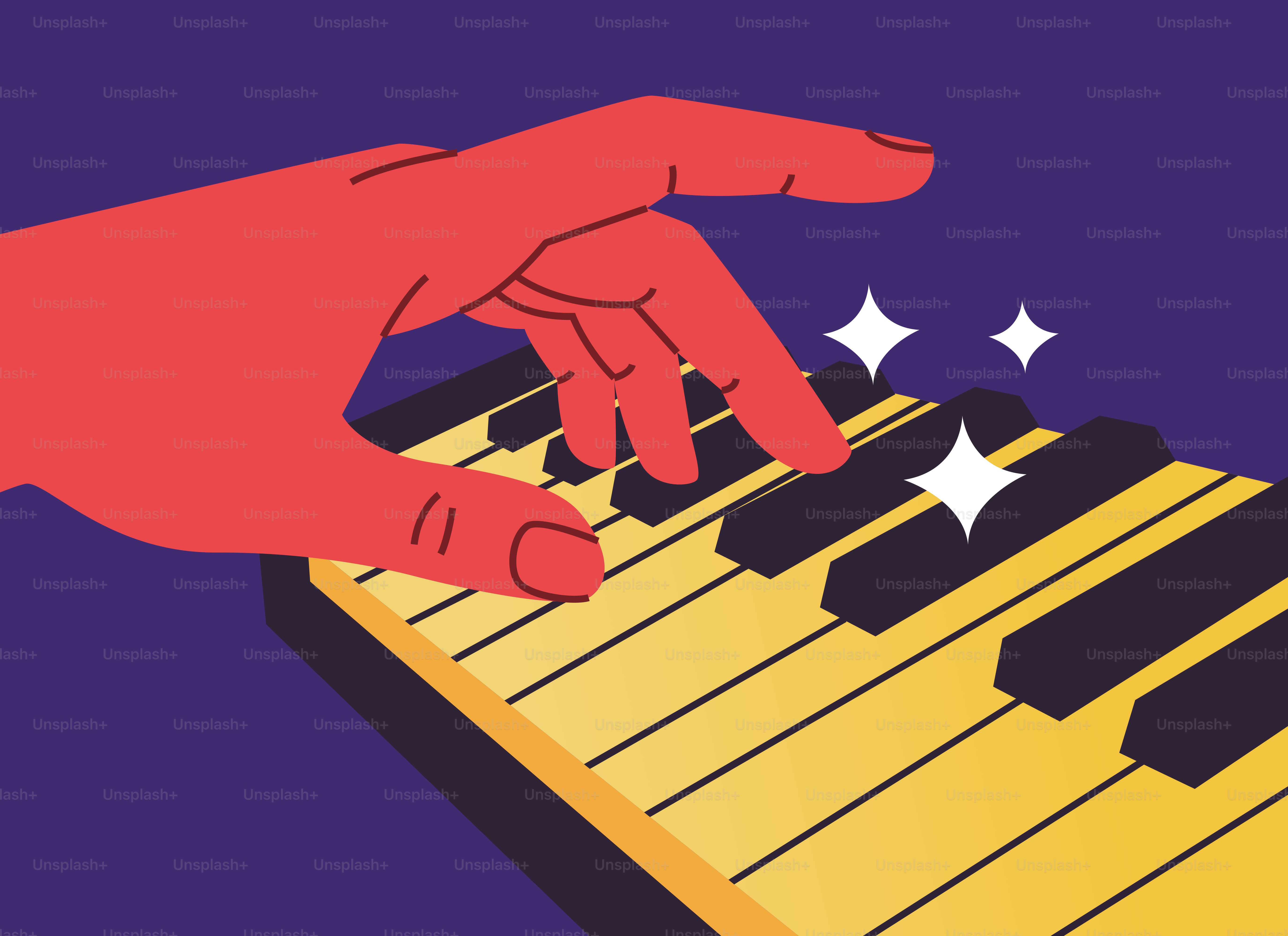 Hand auf eine gelbe Klaviertastatur spielen