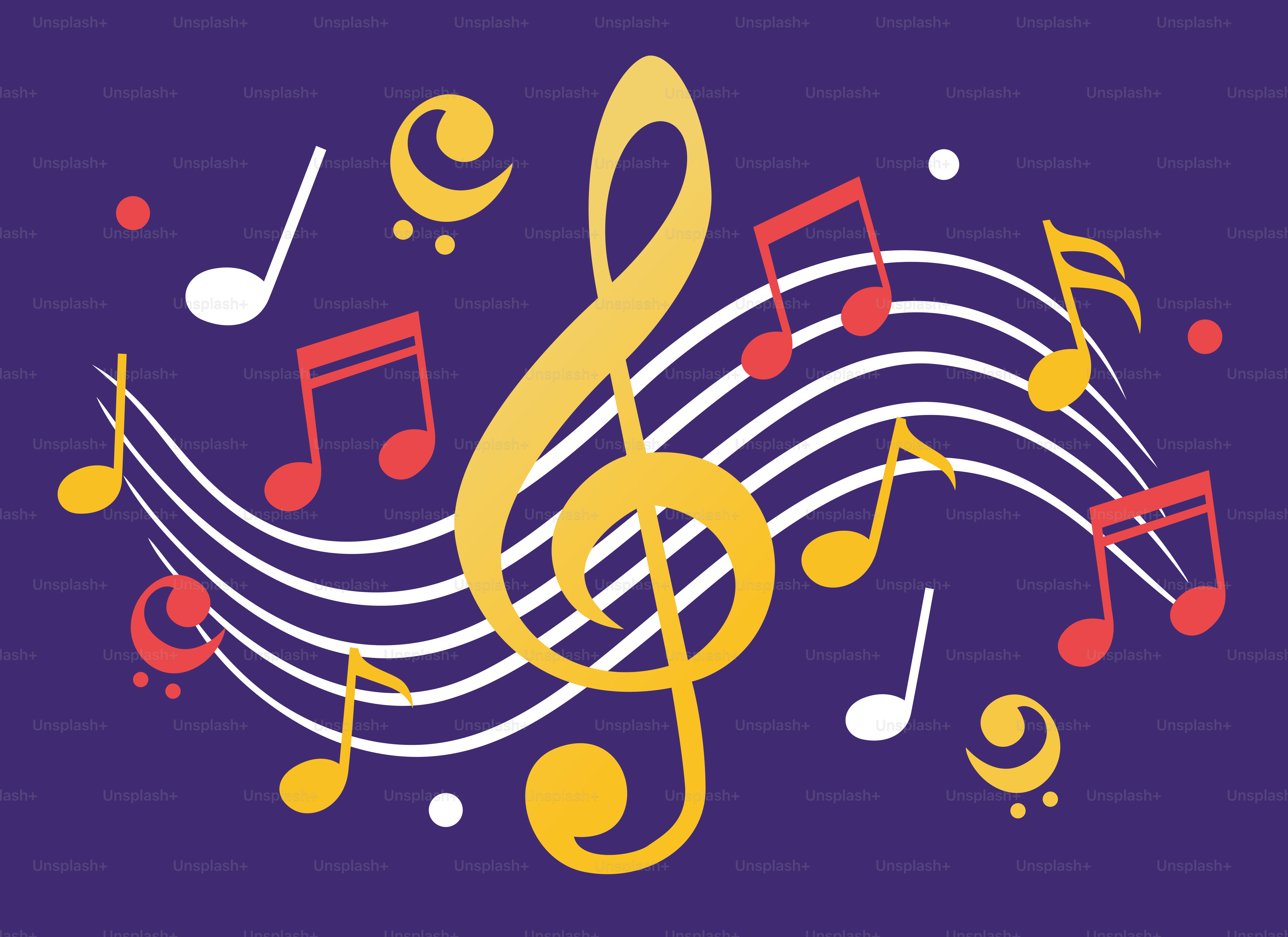 Notes de musique colorées et clé de sol sur portée