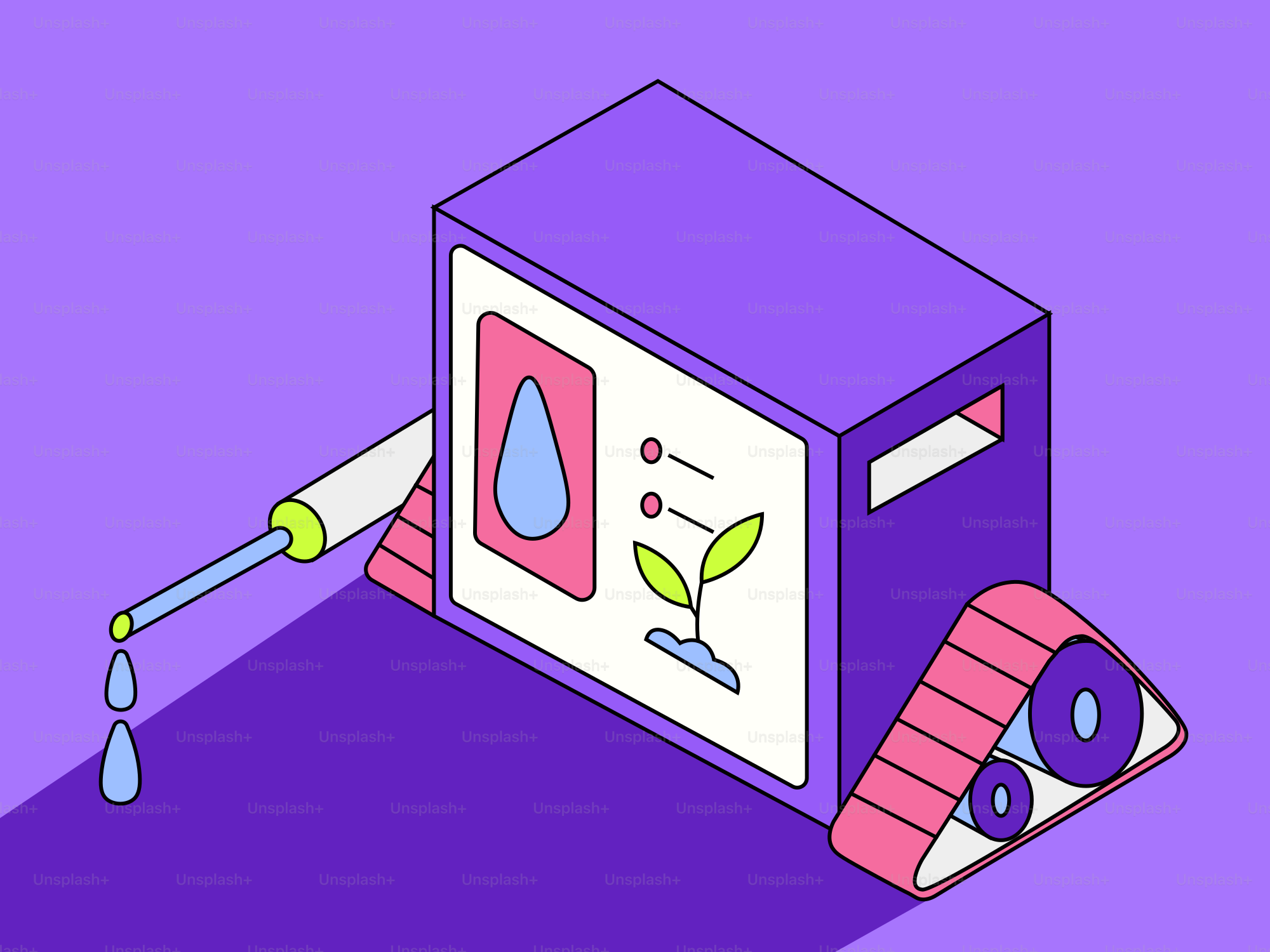 Automated watering system with plant growth illustration on screen.